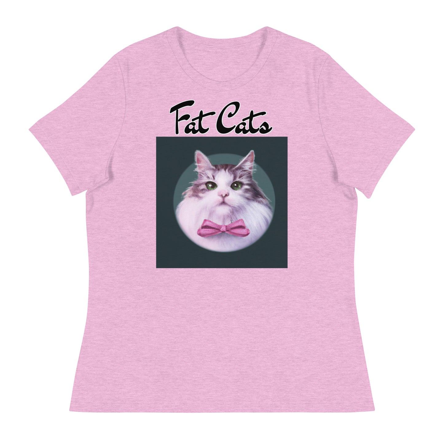 Women's T-Shirt with Fluffy Kitten With a Pink Bow with a text "Fat Cats" at $25.97 found at Personalizedpetlovergifts