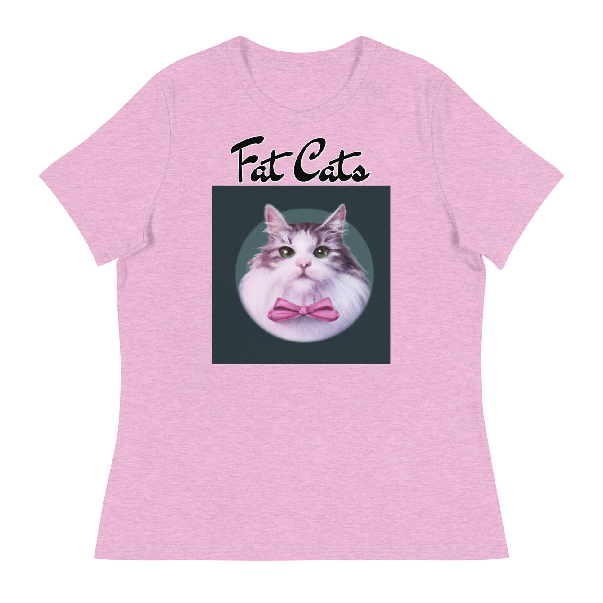 Women's T-Shirt with Fluffy Kitten With a Pink Bow with a text "Fat Cats" at $25.97 found at Personalizedpetlovergifts