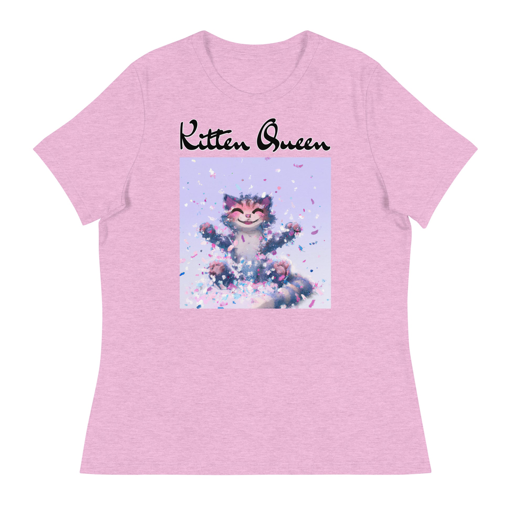 Women's T-Shirt with Kitten Enjoying Confetti with a text "Kitten Queen" at $25.97 found at Personalizedpetlovergifts