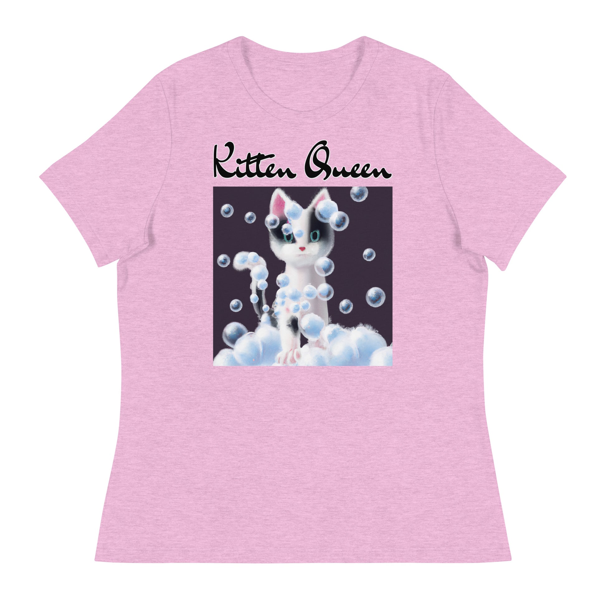 Women's T-Shirt with Kitten Covered In Bubbles with a text "Kitten Queen" at $25.97 found at Personalizedpetlovergifts