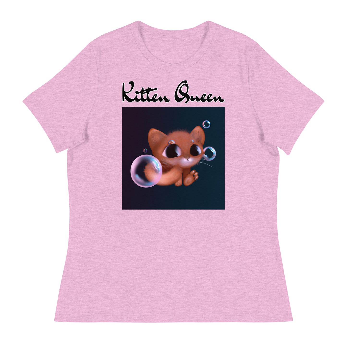 Women's T-Shirt with Kitten And Soap Bubbles with a text "Kitten Queen" at $25.97 found at Personalizedpetlovergifts