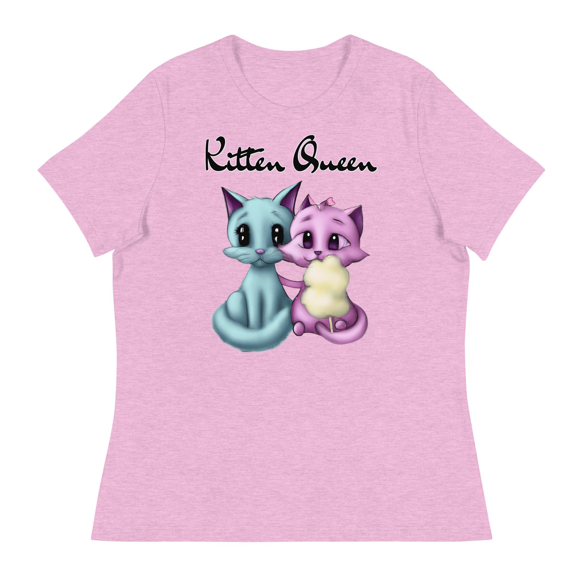 Women's T-Shirt with Hugging Kittens With Cotton Candy with a text "Kitten Queen" at $25.97 found at Personalizedpetlovergifts