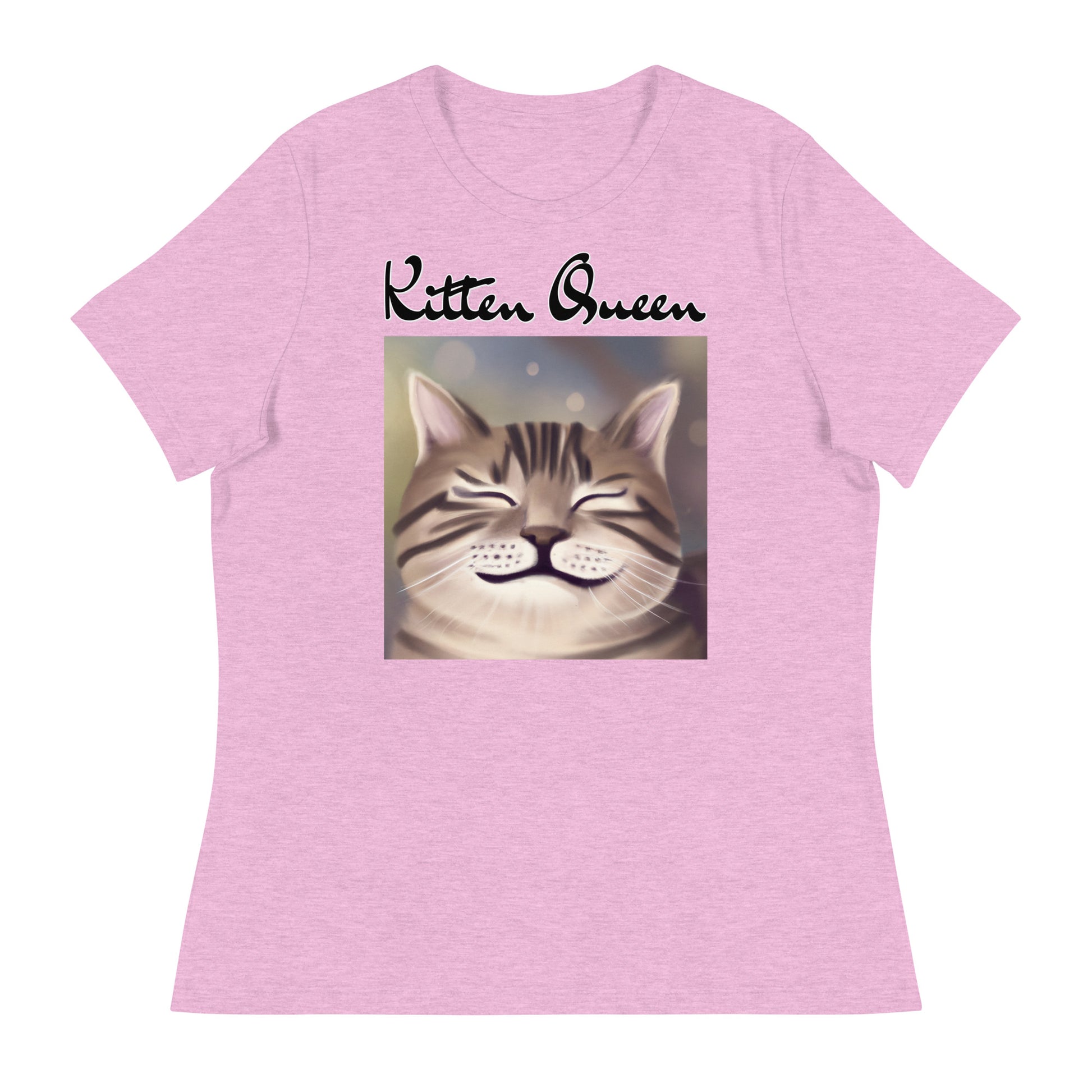 Women's T-Shirt with Happy Cat Purring with a text "Kitten Queen" at $25.97 found at Personalizedpetlovergifts