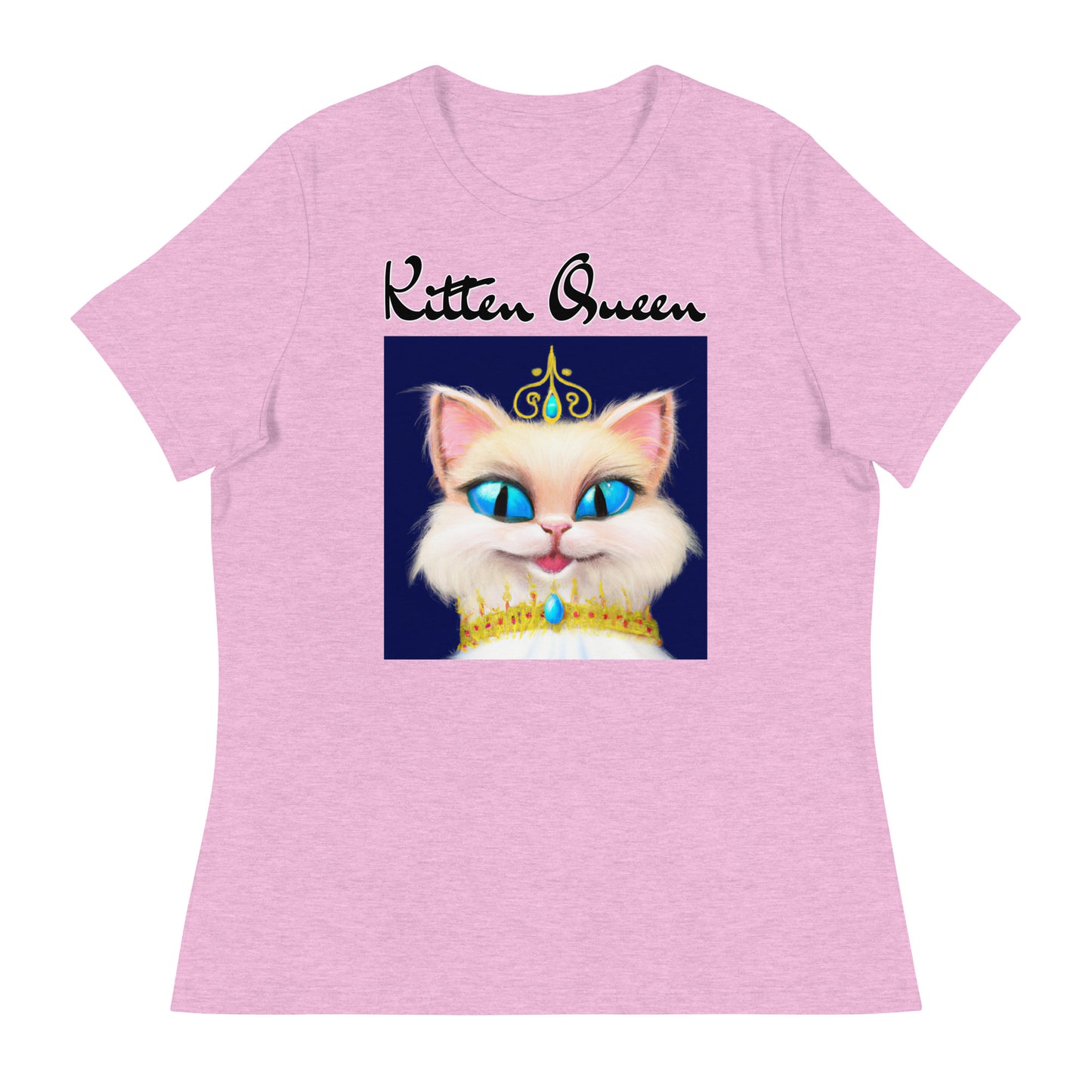 Women's T-Shirt with Happy Blue Eyed Kitten Princess with a text "Kitten Queen" at $25.97 found at Personalizedpetlovergifts