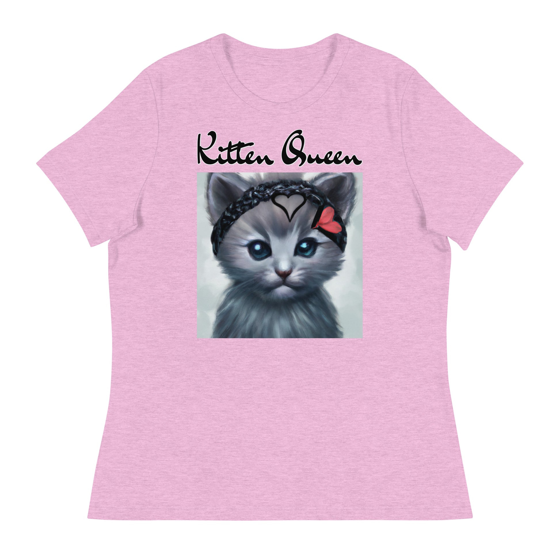 Women's T-Shirt with Grey Kitten With a Headband with a text "Kitten Queen" at $25.97 found at Personalizedpetlovergifts