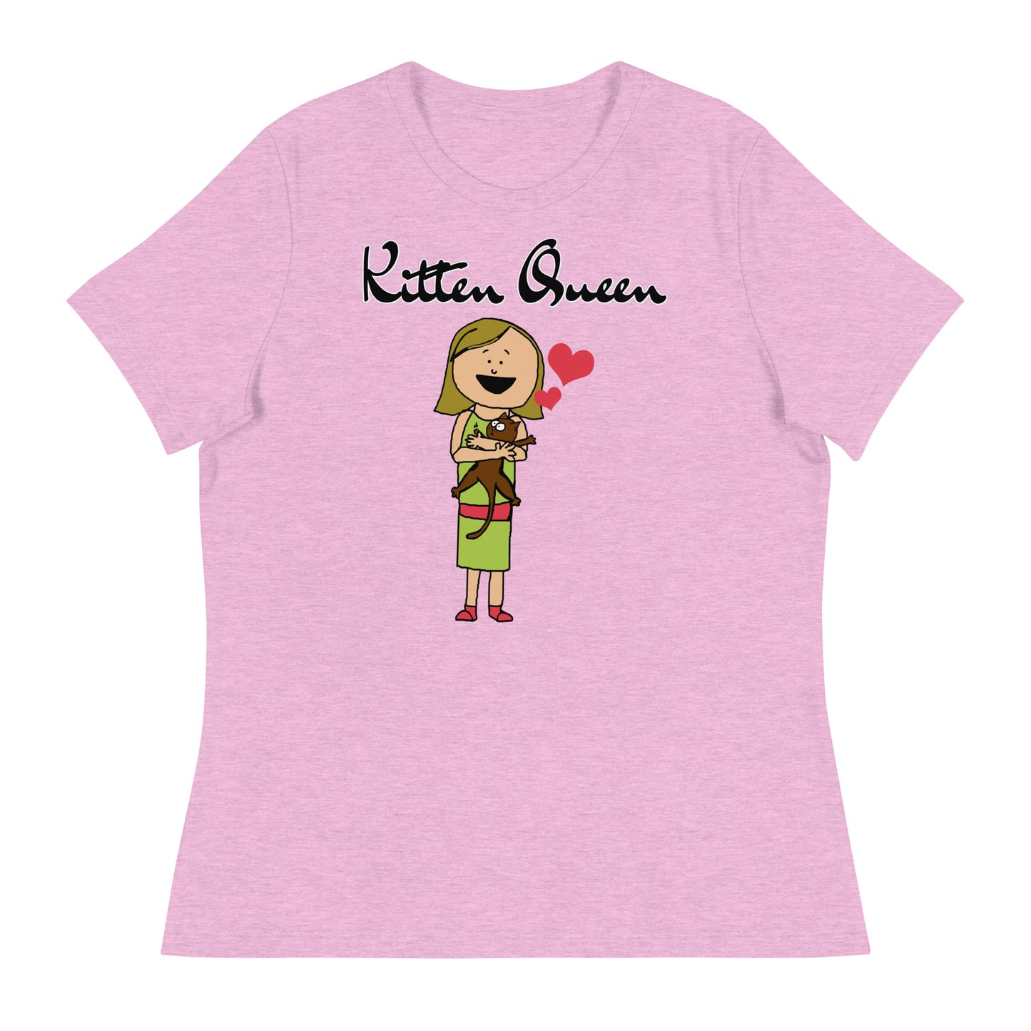 Women's T-Shirt with Girl Holding a Kitten with a text "Kitten Queen" at $25.97 found at Personalizedpetlovergifts