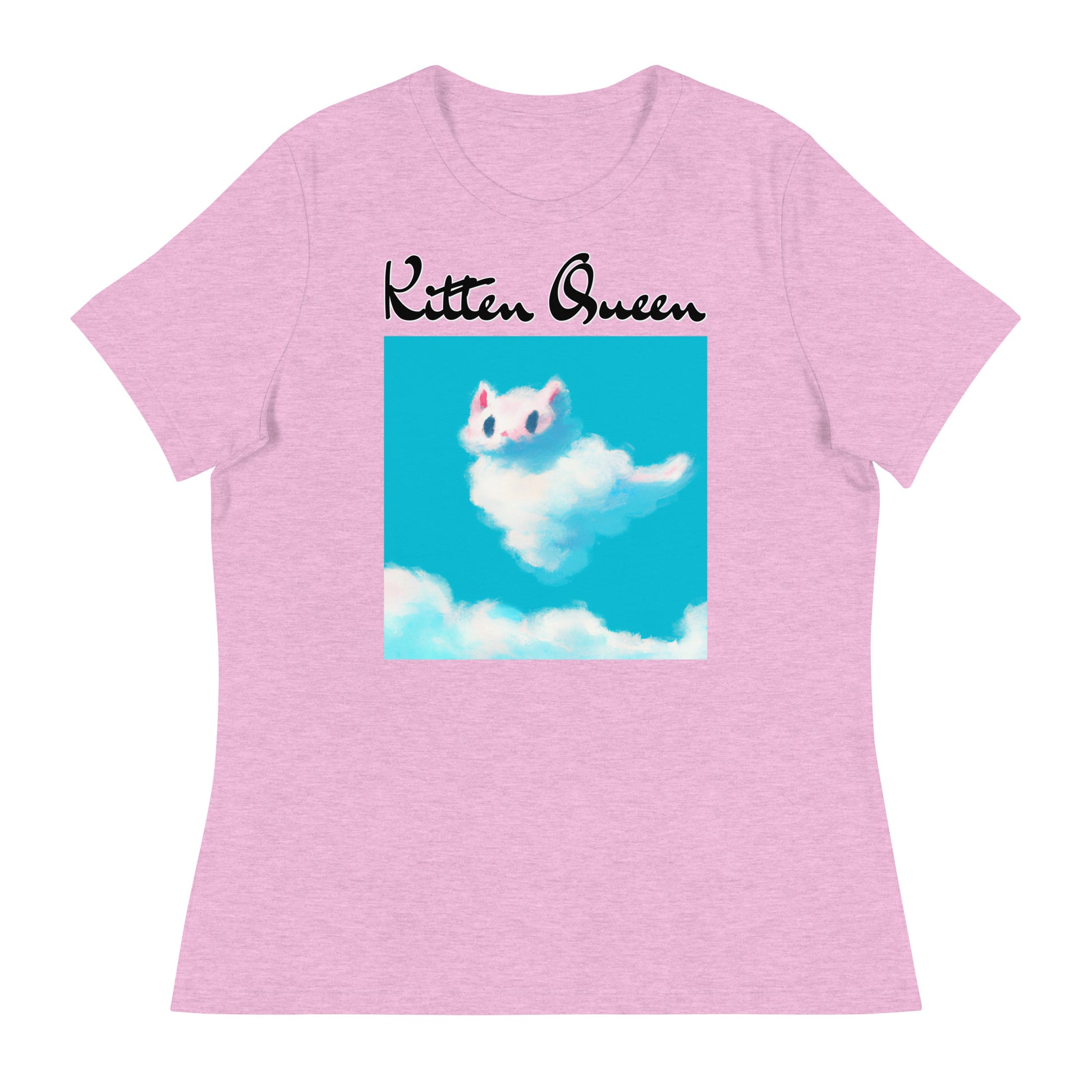 Women's T-Shirt with Fluffy White Cloud Kitten with a text "Kitten Queen" at $25.97 found at Personalizedpetlovergifts