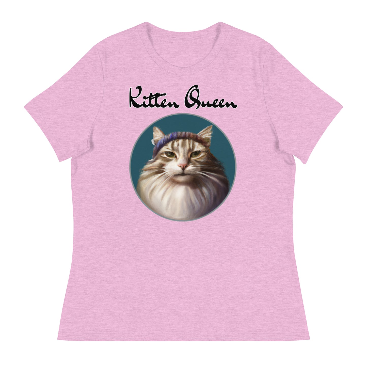 Women's T-Shirt with Fluffy Kitten With a Wool Headband with a text "Kitten Queen" at $25.97 found at Personalizedpetlovergifts