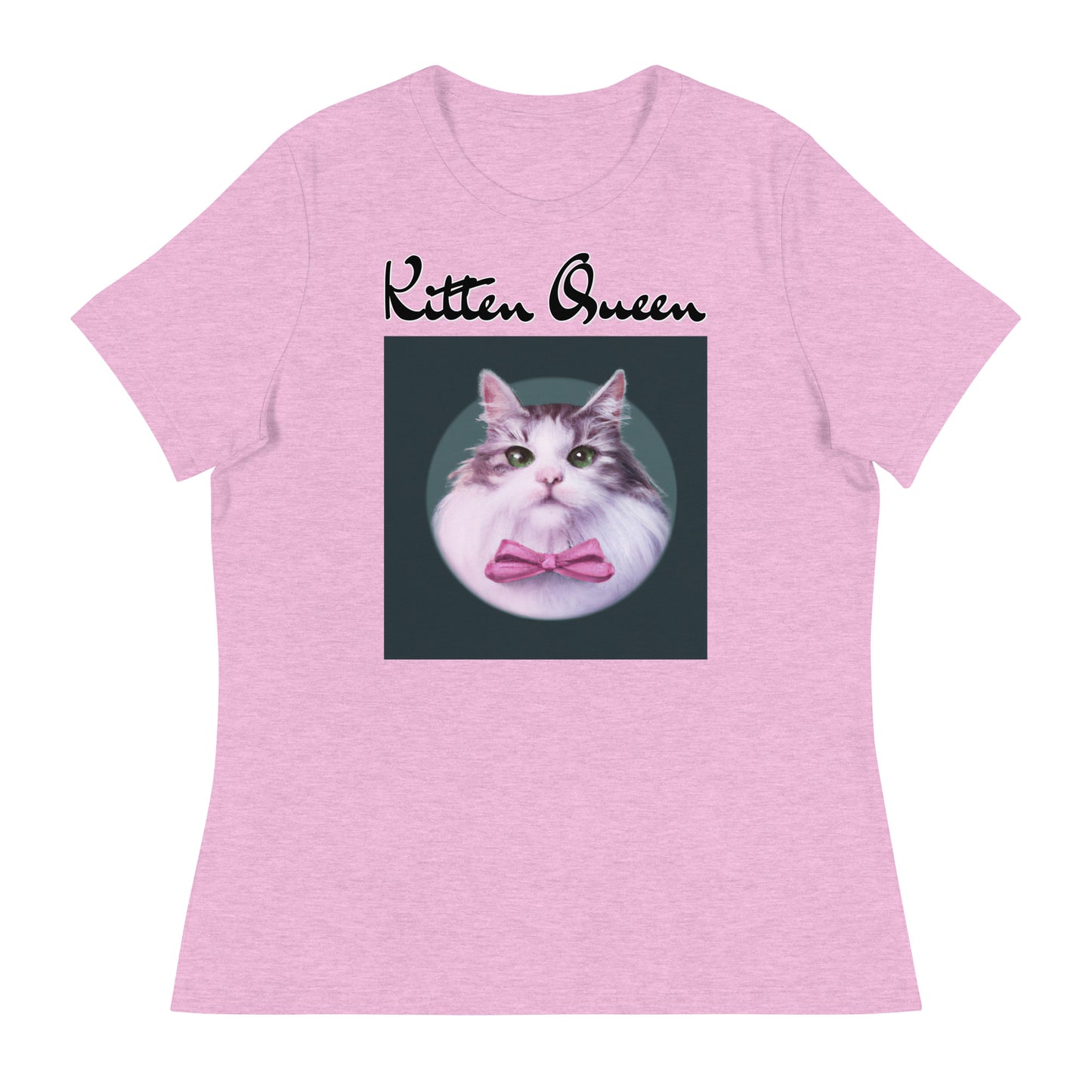 Women's T-Shirt with Fluffy Kitten With a Pink Bow with a text "Kitten Queen" at $25.97 found at Personalizedpetlovergifts