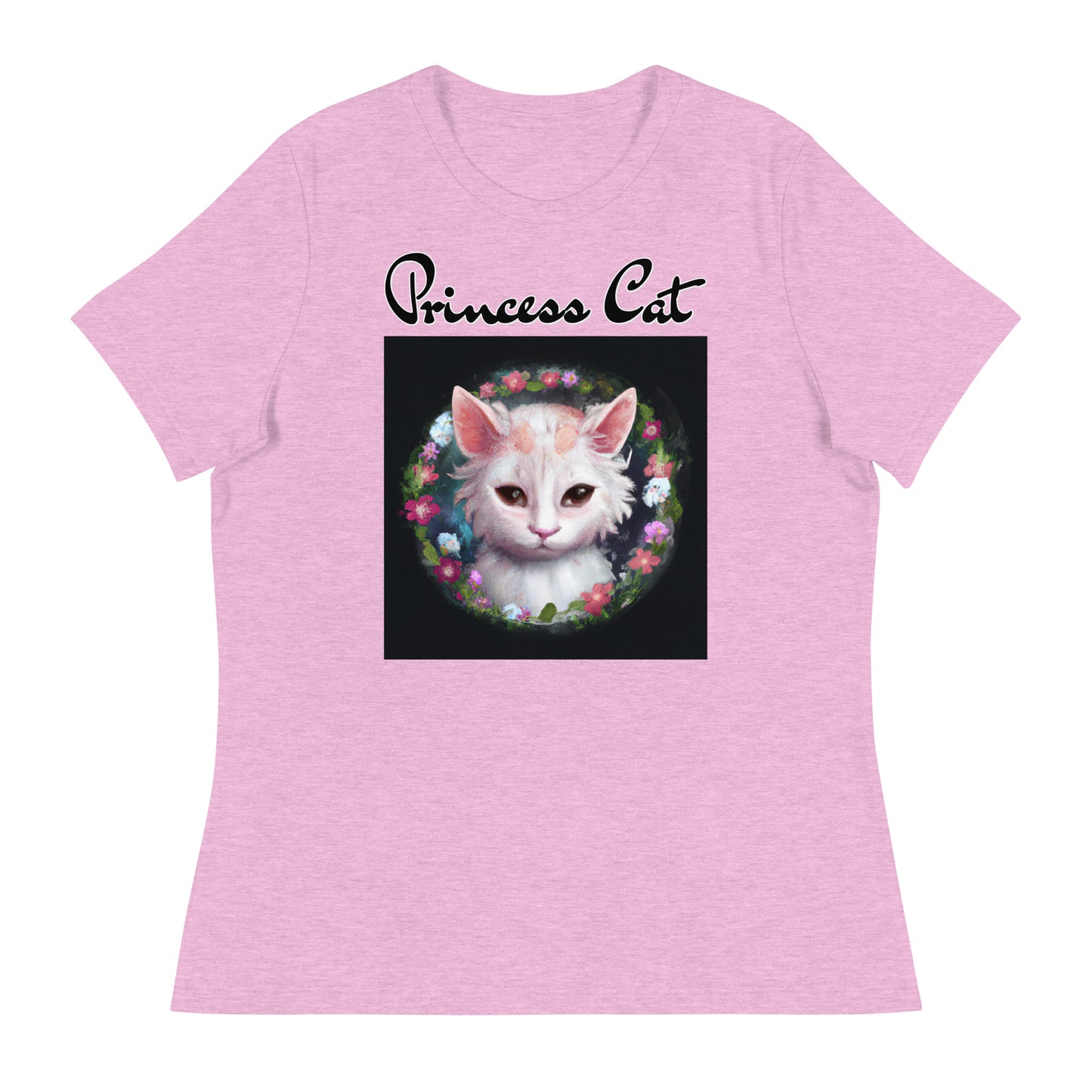 Women's T-Shirt with Kitten In a Floral Circle with a text "Princess Cat" at $25.97 found at Personalizedpetlovergifts