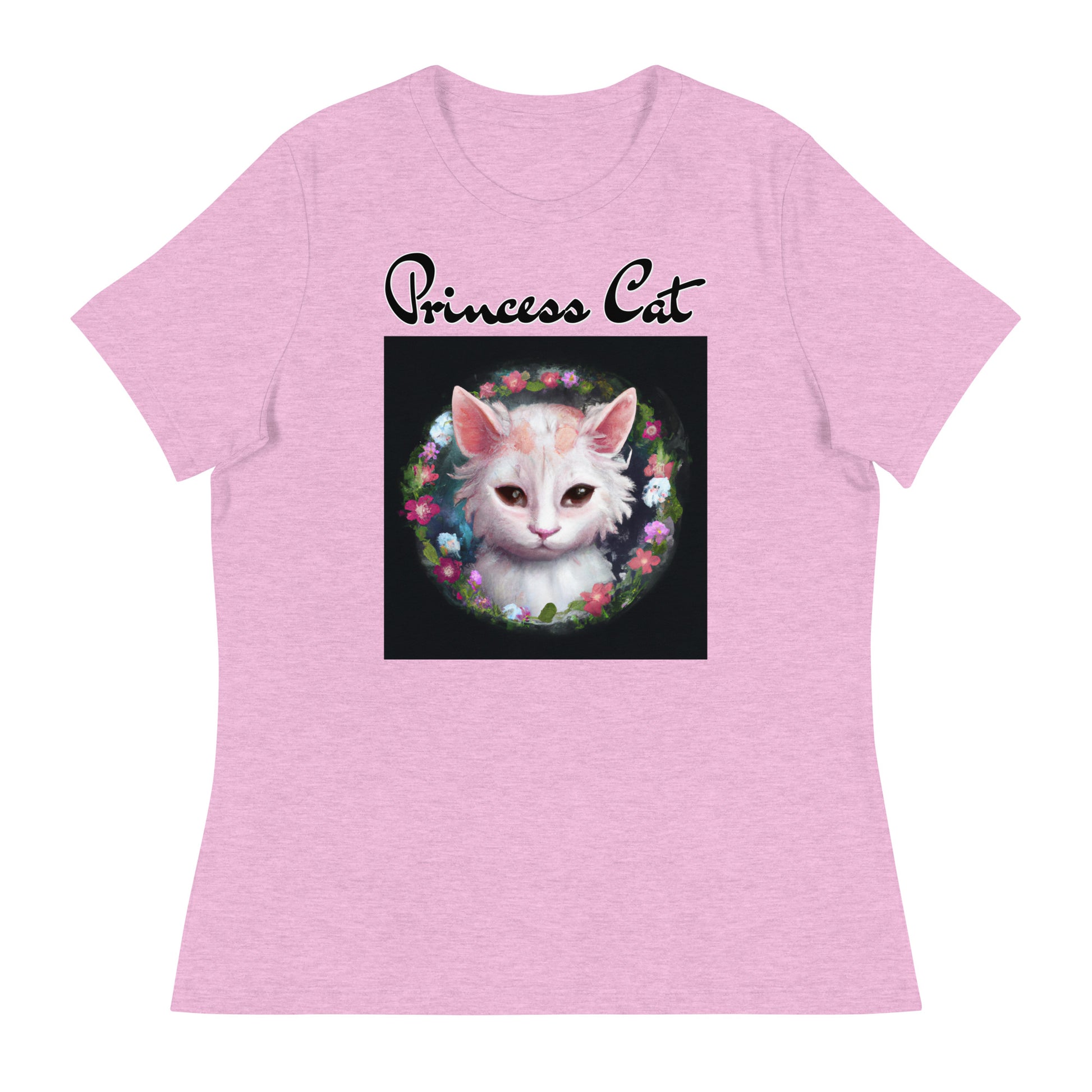 Women's T-Shirt with Kitten In a Floral Circle with a text "Princess Cat" at $25.97 found at Personalizedpetlovergifts