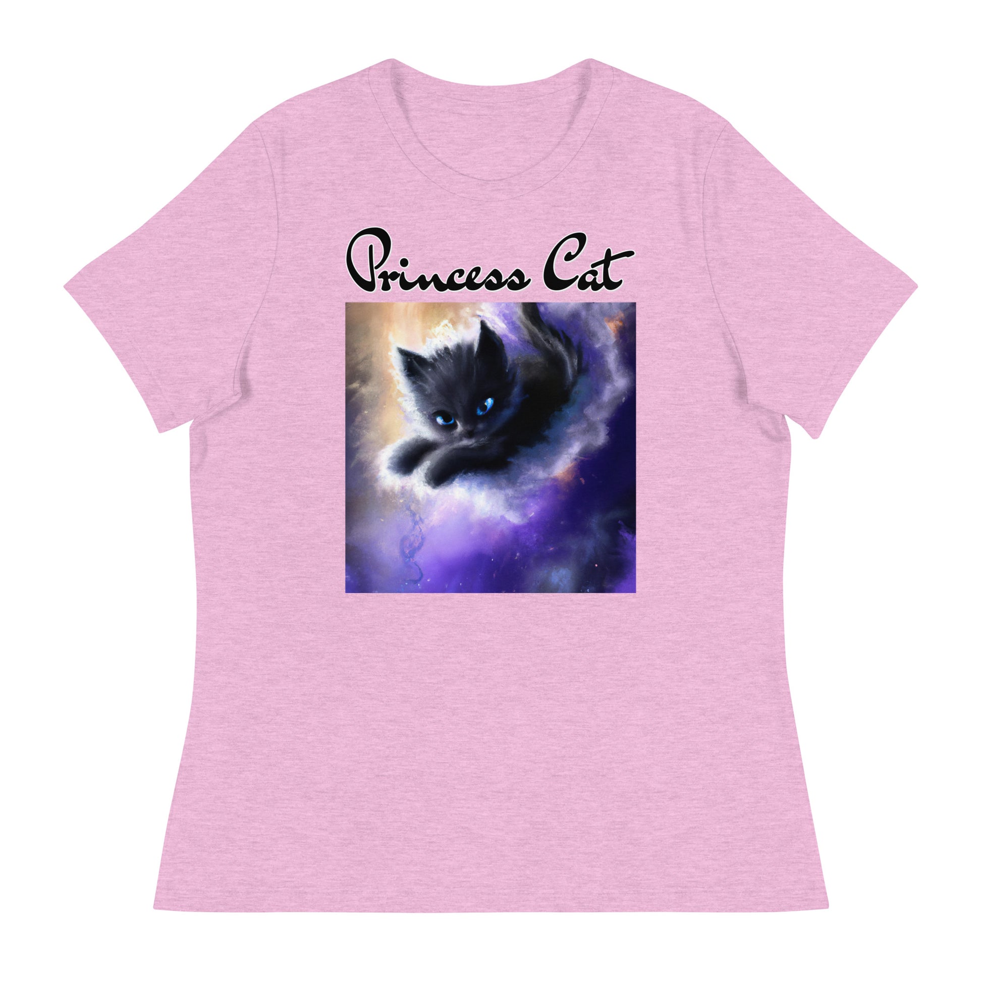 Women's T-Shirt with Kitten In A Cosmic Cloud with a text "Princess Cat" at $25.97 found at Personalizedpetlovergifts