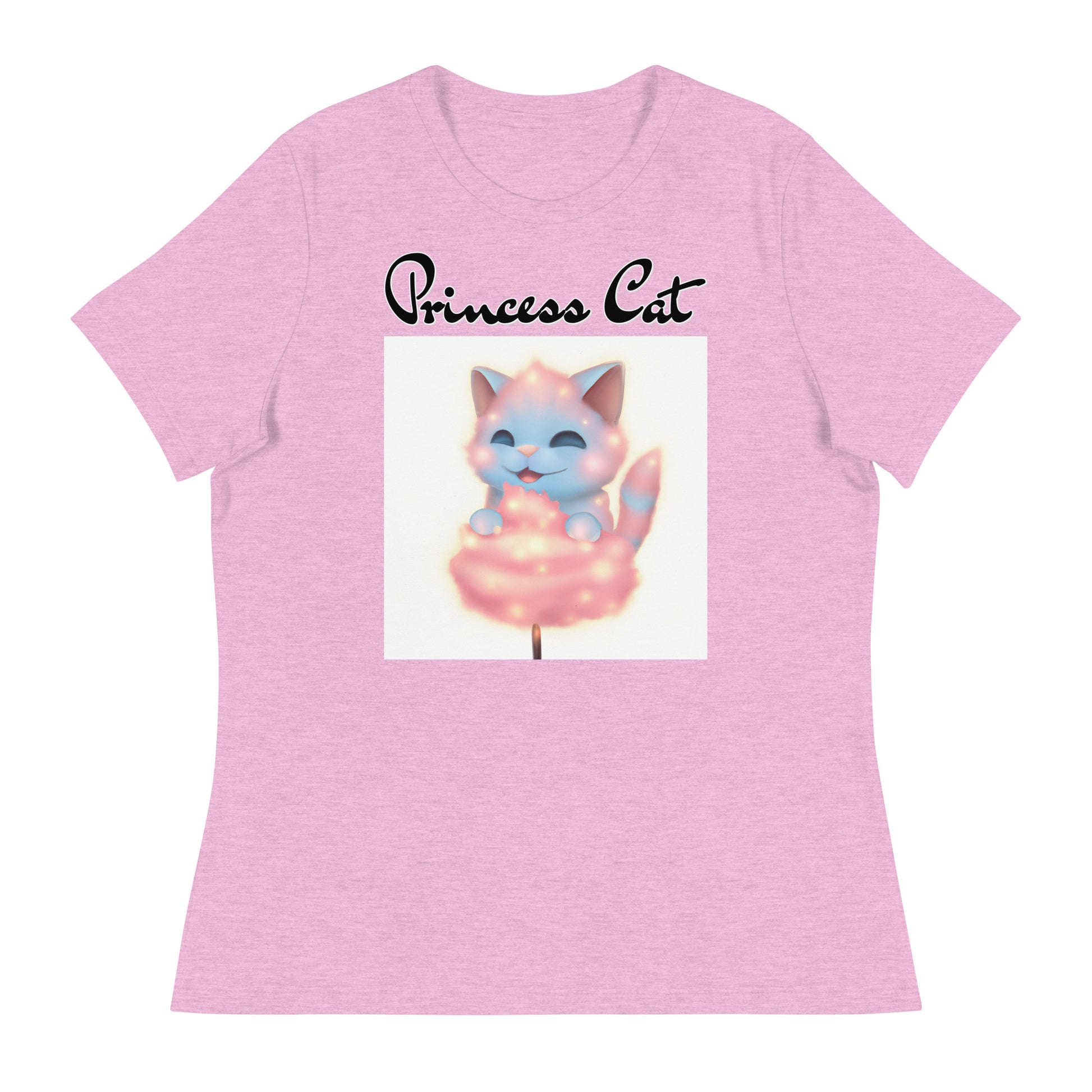 Women's T-Shirt with Kitten Enjoying a Cotton Candy with a text "Princess Cat" at $25.97 found at Personalizedpetlovergifts