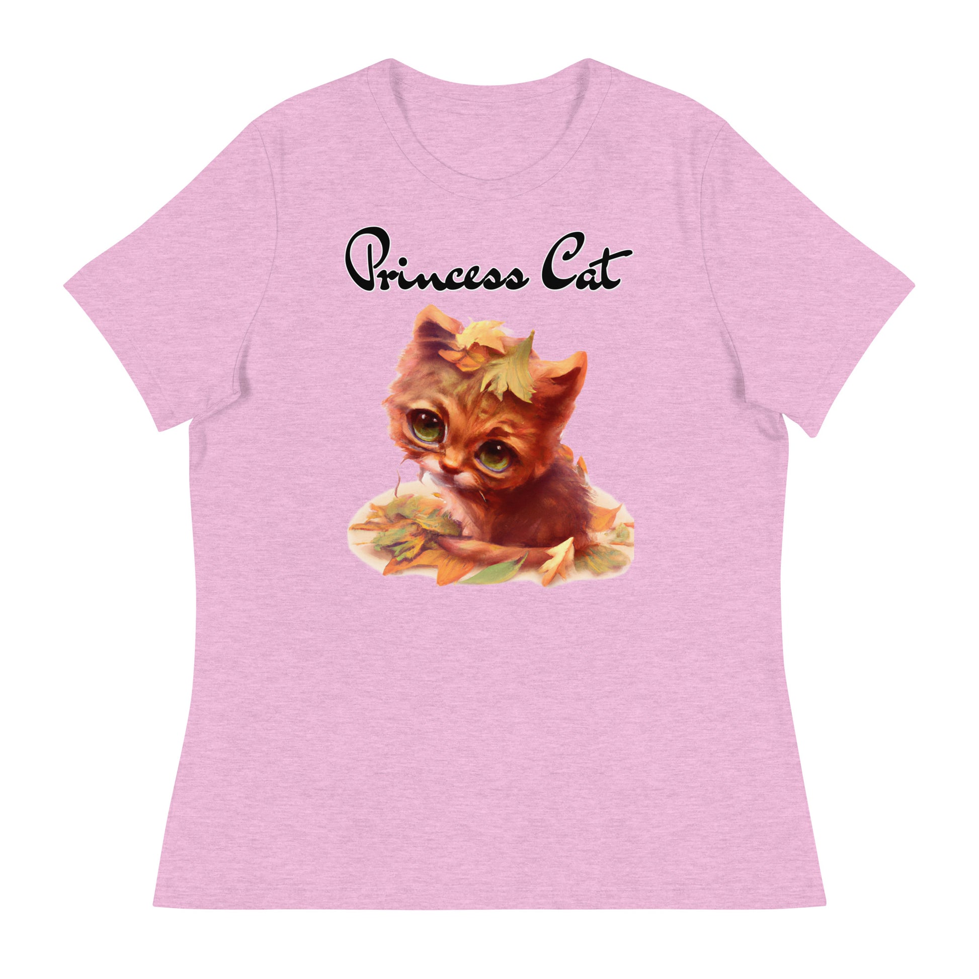 Women's T-Shirt with Ginger Cat With Autumn Leaves with a text "Princess Cat" at $25.97 found at Personalizedpetlovergifts