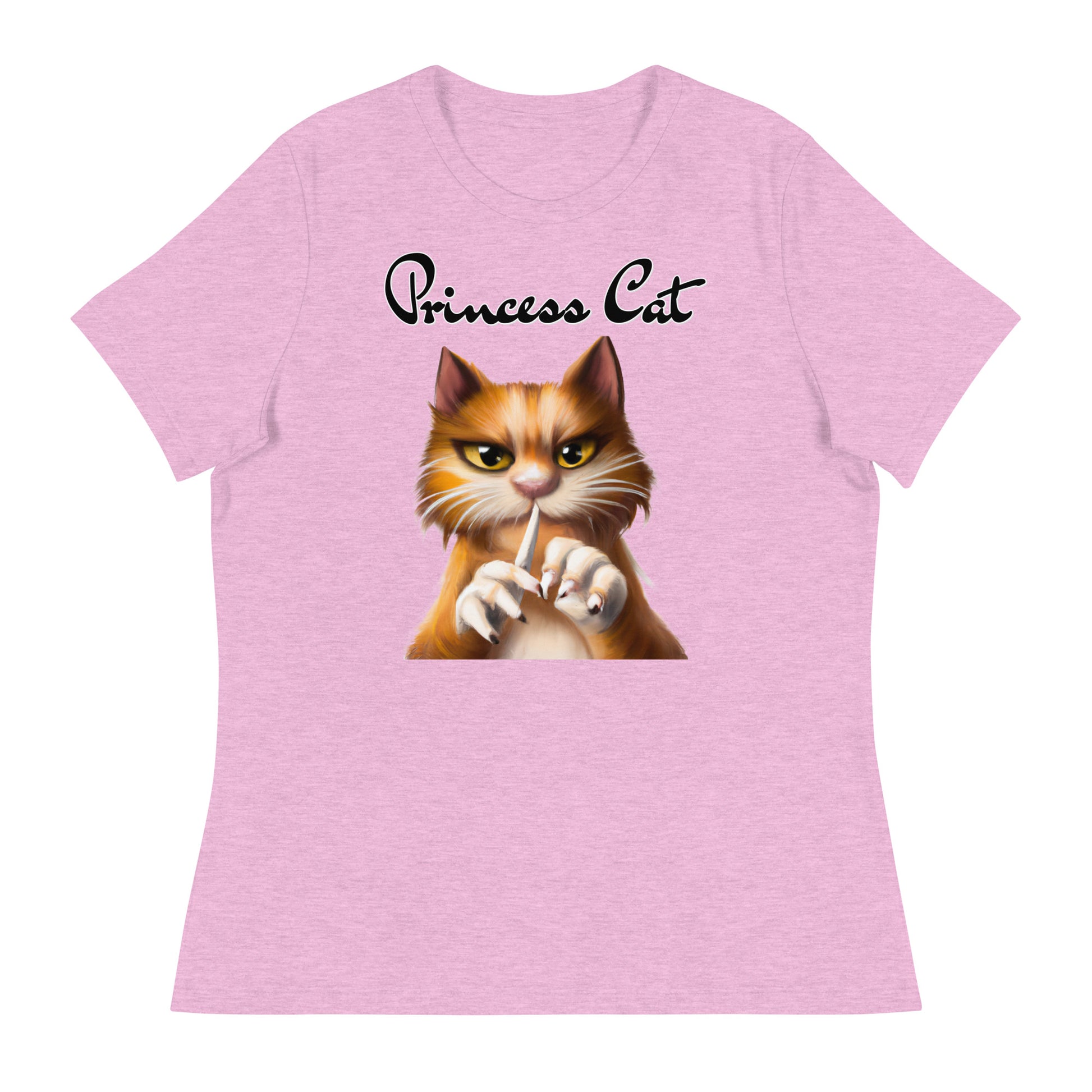 Women's T-Shirt with Ginger Cat Filing Its Nails with a text "Princess Cat" at $25.97 found at Personalizedpetlovergifts