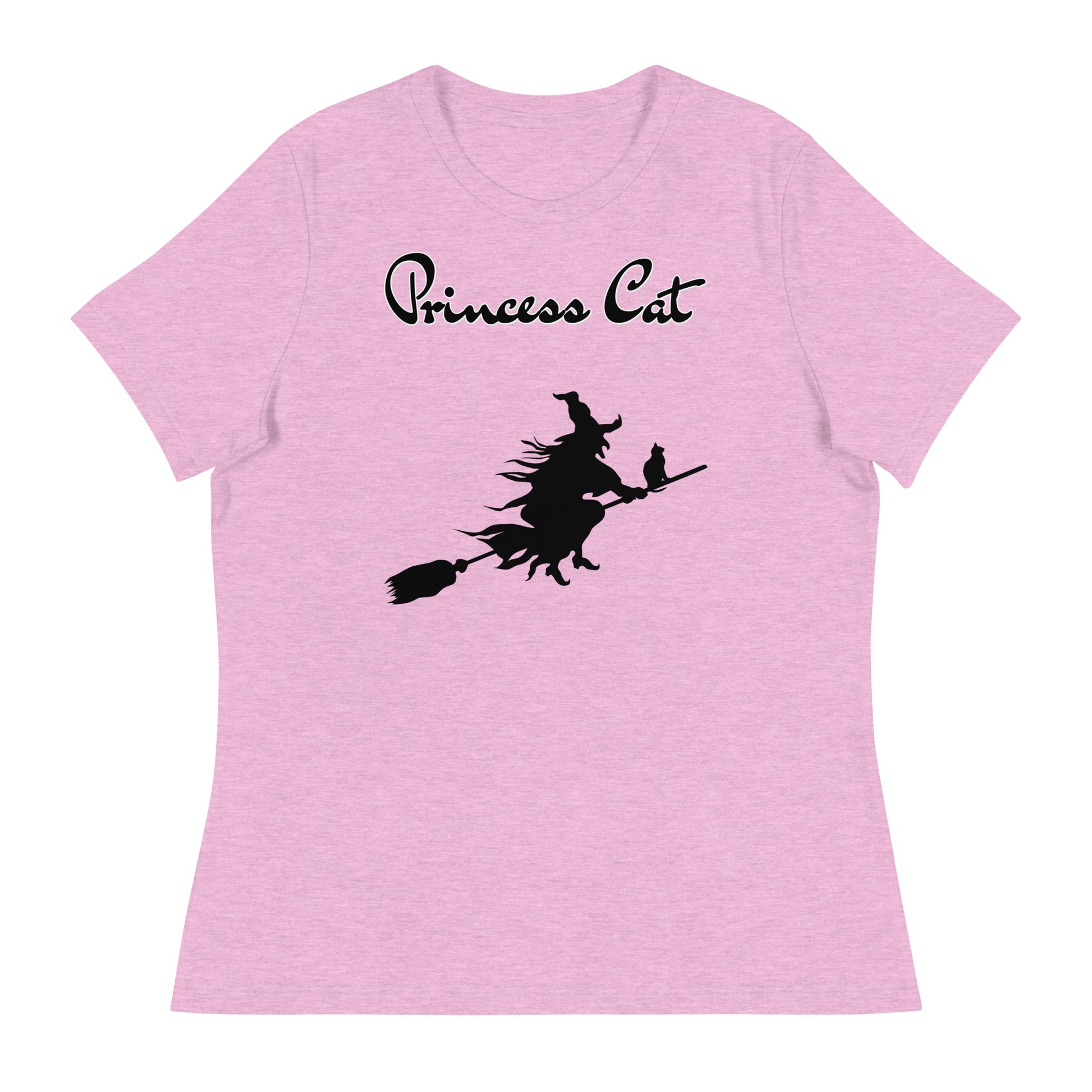 Women's T-Shirt with Flying Witch With Cat On a Broom with a text "Princess Cat" at $25.97 found at Personalizedpetlovergifts