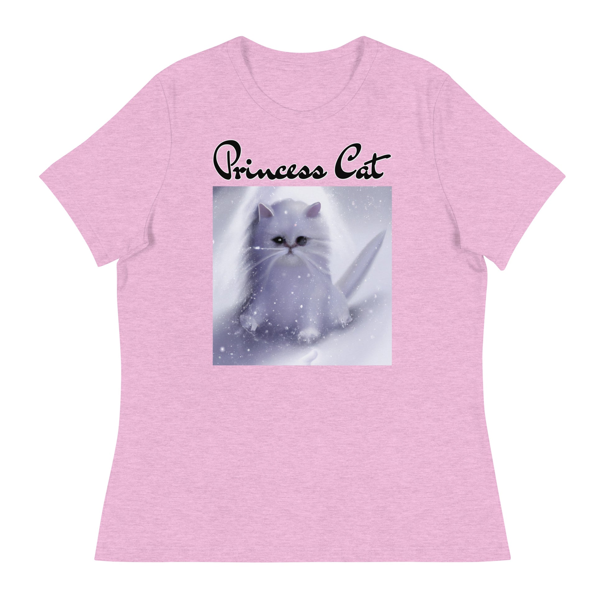 Women's T-Shirt with Fluffy White Kitten In The SNow with a text "Princess Cat" at $25.97 found at Personalizedpetlovergifts