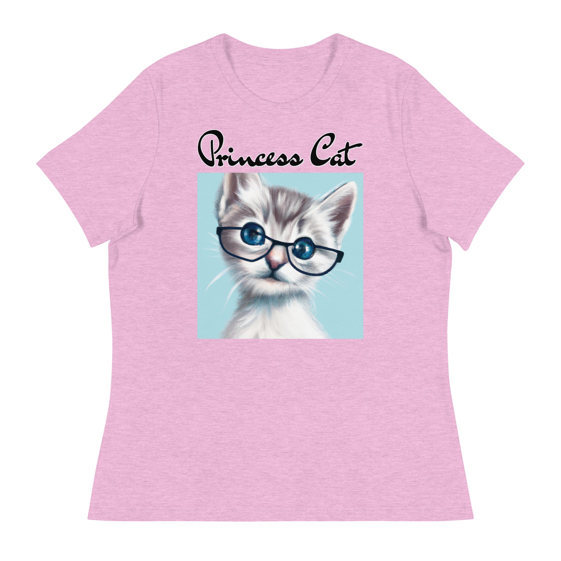 Women's T-Shirt with Fluffy Kitten With Glasses with a text "Princess Cat" at $25.97 found at Personalizedpetlovergifts