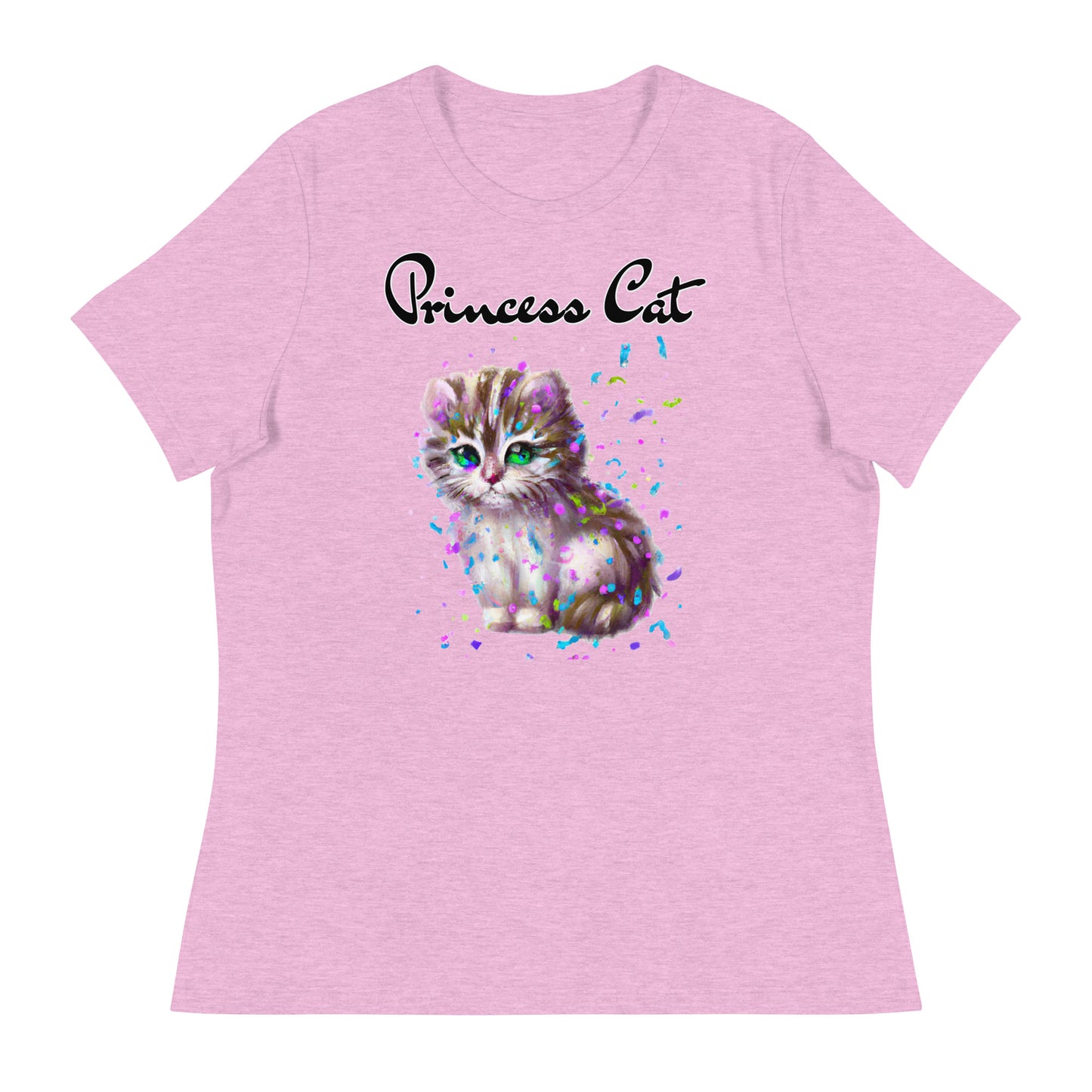 Women's T-Shirt with Fluffy Kitten With Confetti with a text "Princess Cat" at $25.97 found at Personalizedpetlovergifts