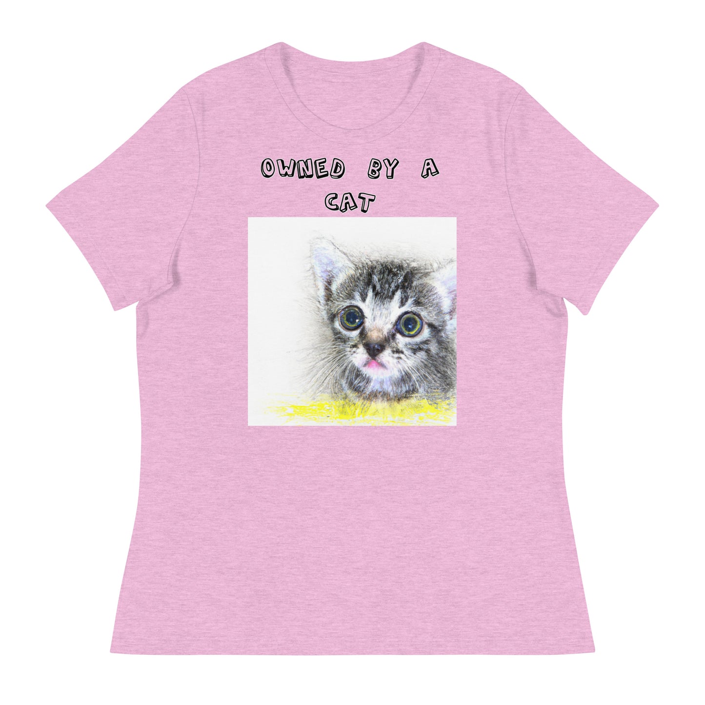 Women's White T-Shirt with Pencil Drawing Of a Cat with a text "Owned by a Cat" at $25.97 found at Personalizedpetlovergifts