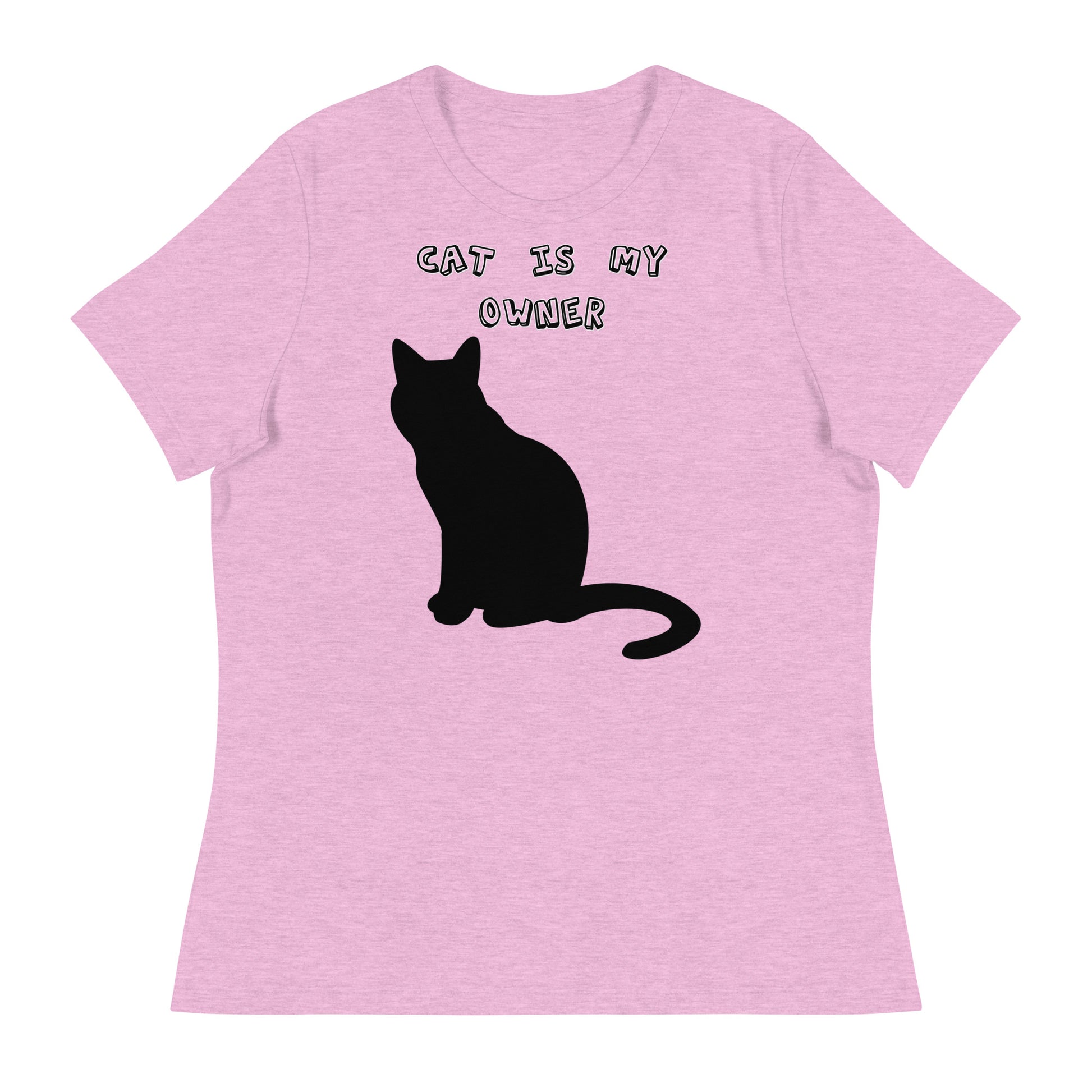 Women's White T-Shirt with Silhouette Of Black Cat with a text "Cat Is My Owner" at $25.97 found at Personalizedpetlovergifts