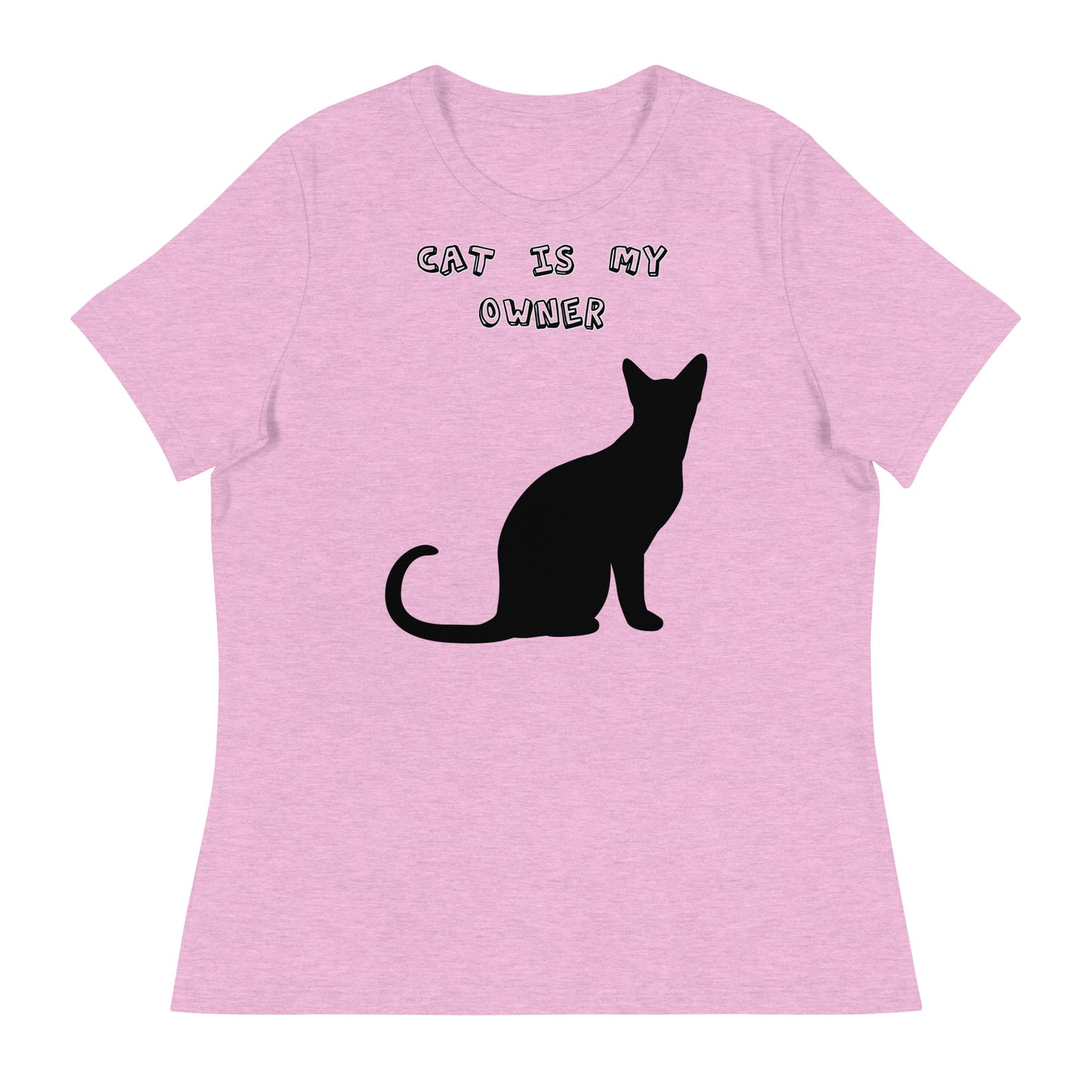 Women's White T-Shirt with Silhouette Of a Black Cat with a text "Cat Is My Owner" at $25.97 found at Personalizedpetlovergifts