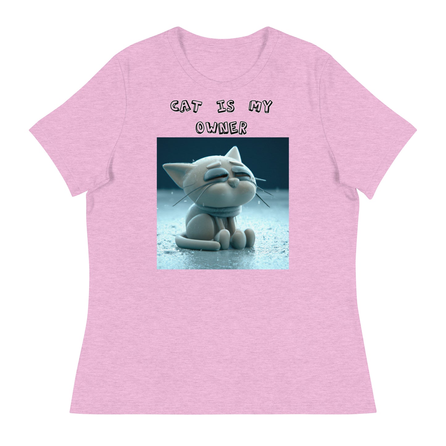 Women's T-Shirt with Sad Sitting Kitten with a text "Cat Is My Owner" at $25.97 found at Personalizedpetlovergifts