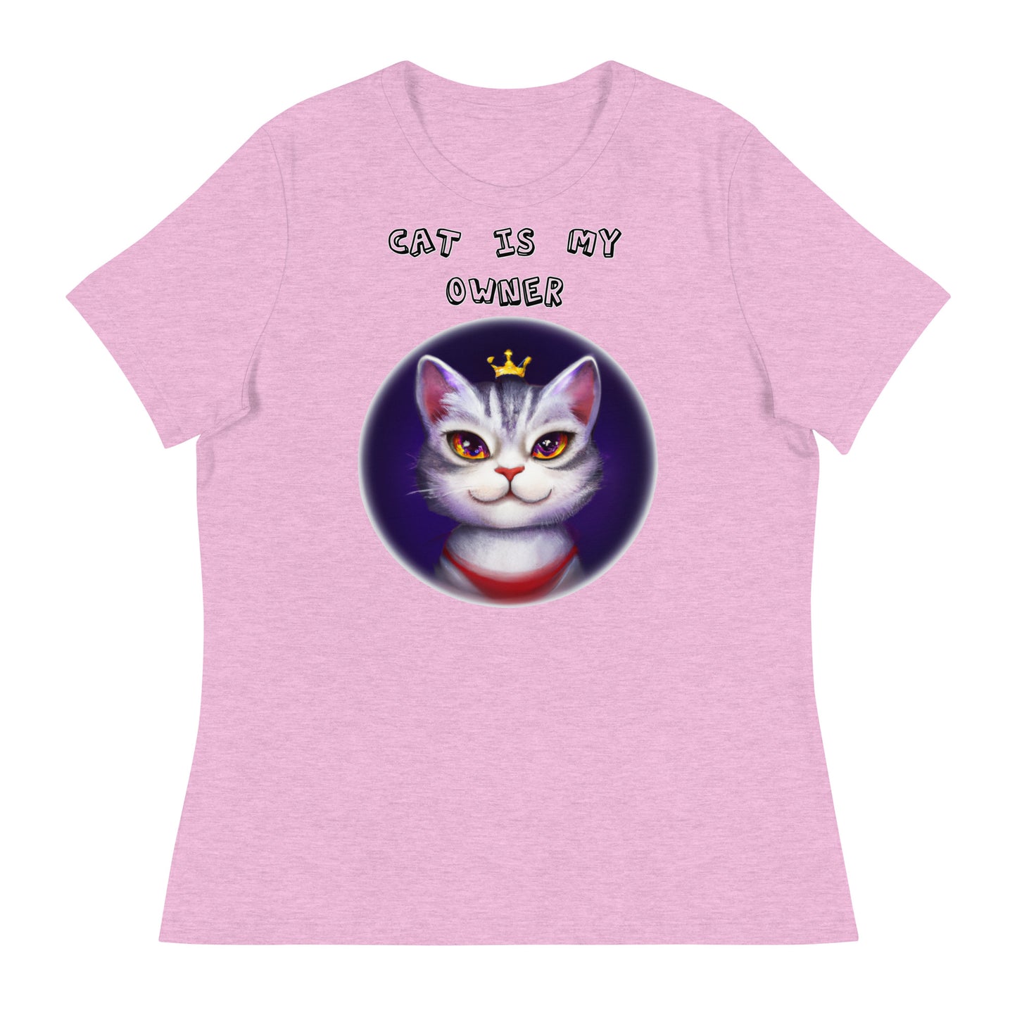 Women's White T-Shirt with Princess Cat In a Circle with a text "Cat Is My Owner" at $25.97 found at Personalizedpetlovergifts