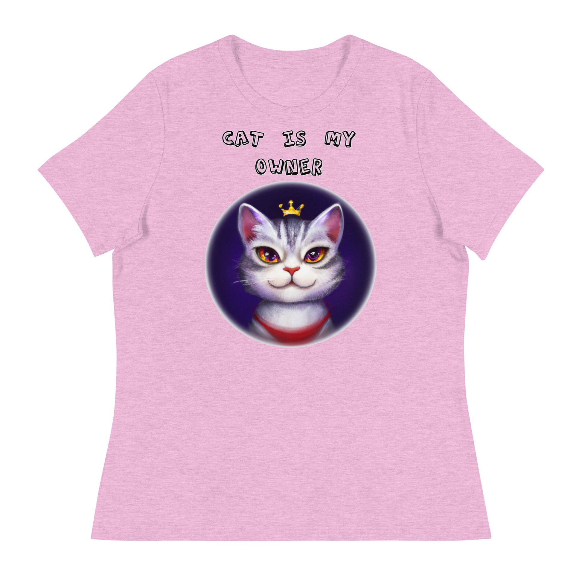 Women's White T-Shirt with Princess Cat In a Circle with a text "Cat Is My Owner" at $25.97 found at Personalizedpetlovergifts