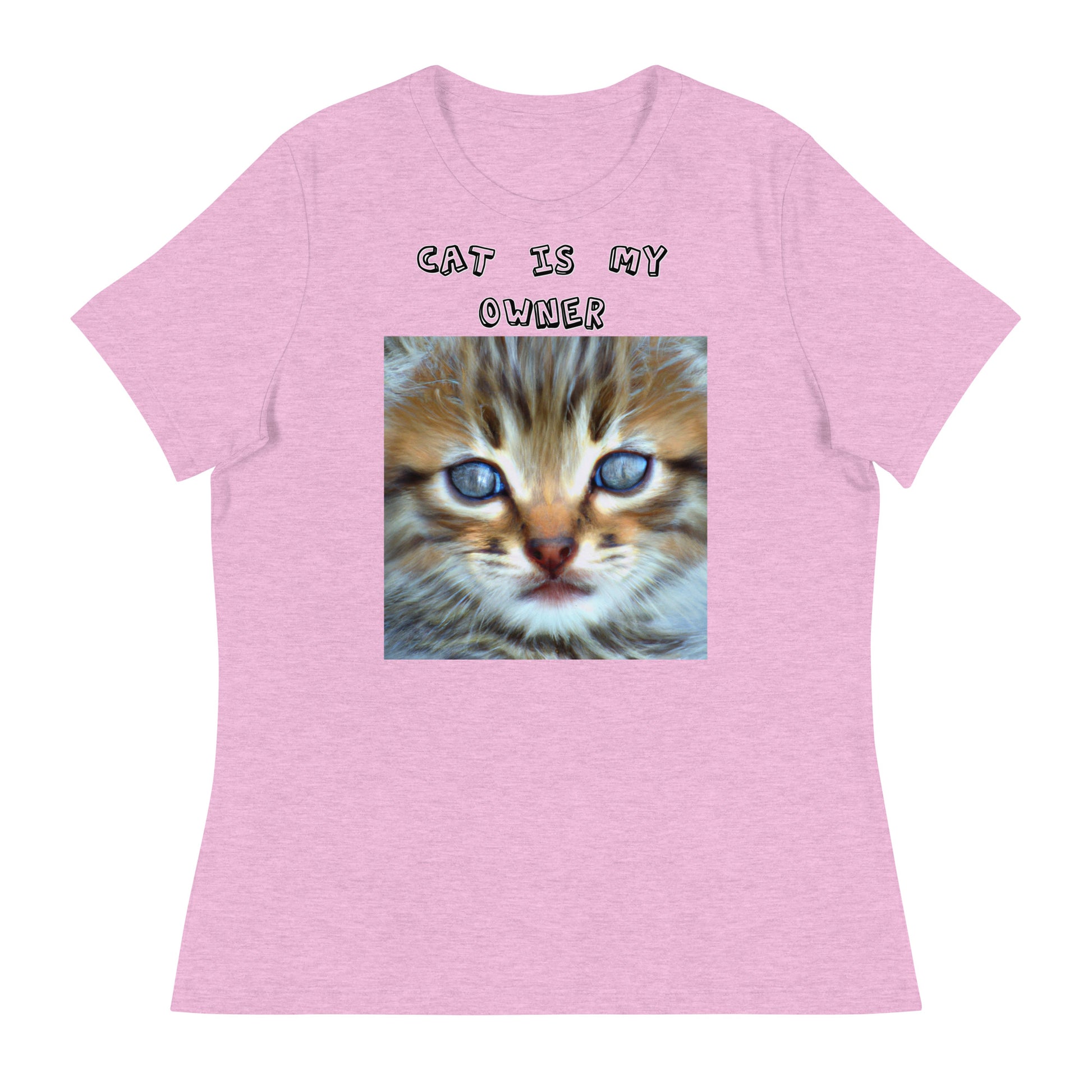 Women's White T-Shirt with Portrait Painting Of a Kitten with a text "Cat Is My Owner" at $25.97 found at Personalizedpetlovergifts