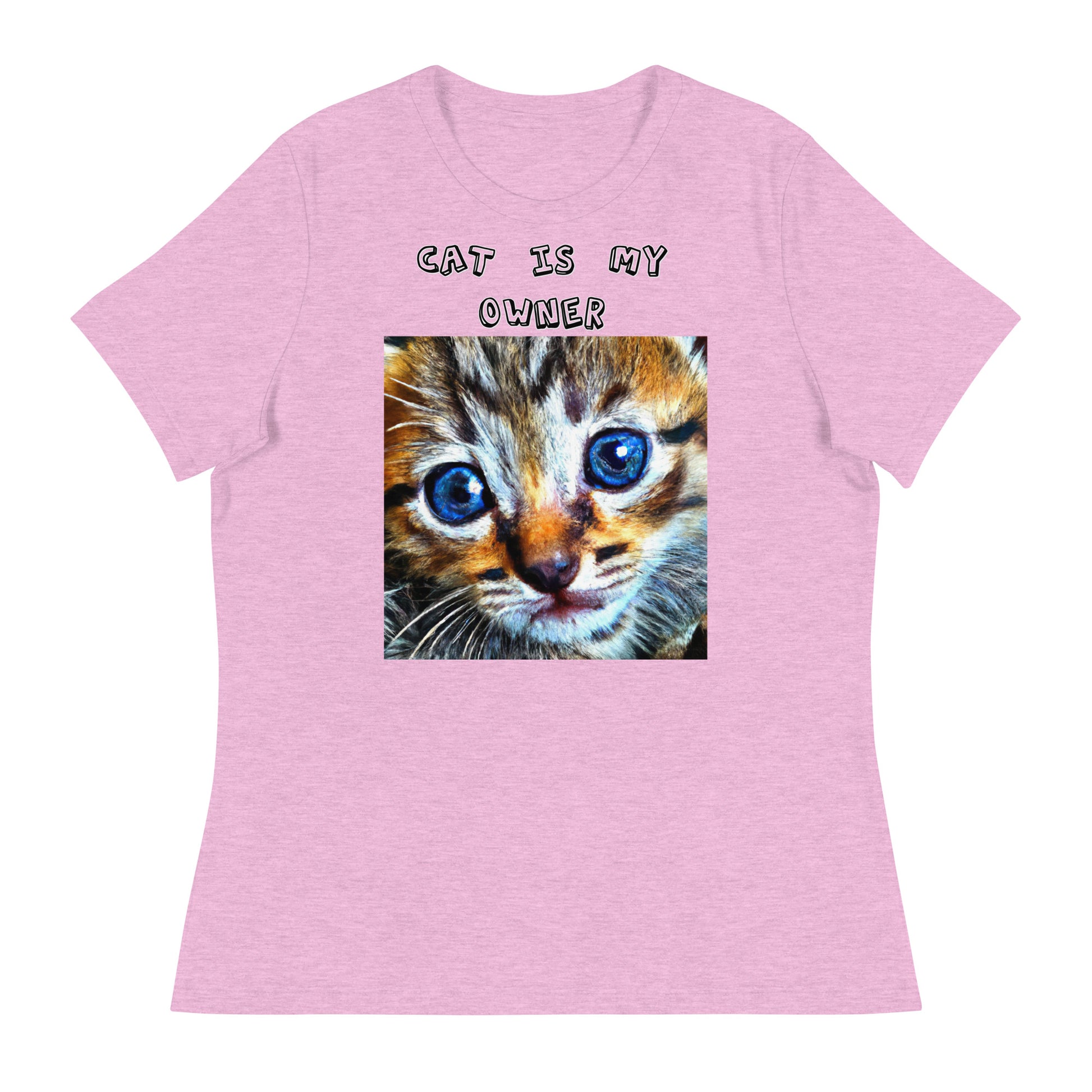 Women's White T-Shirt with Portrait Painting Of a Cat with a text "Cat Is My Owner" at $25.97 found at Personalizedpetlovergifts