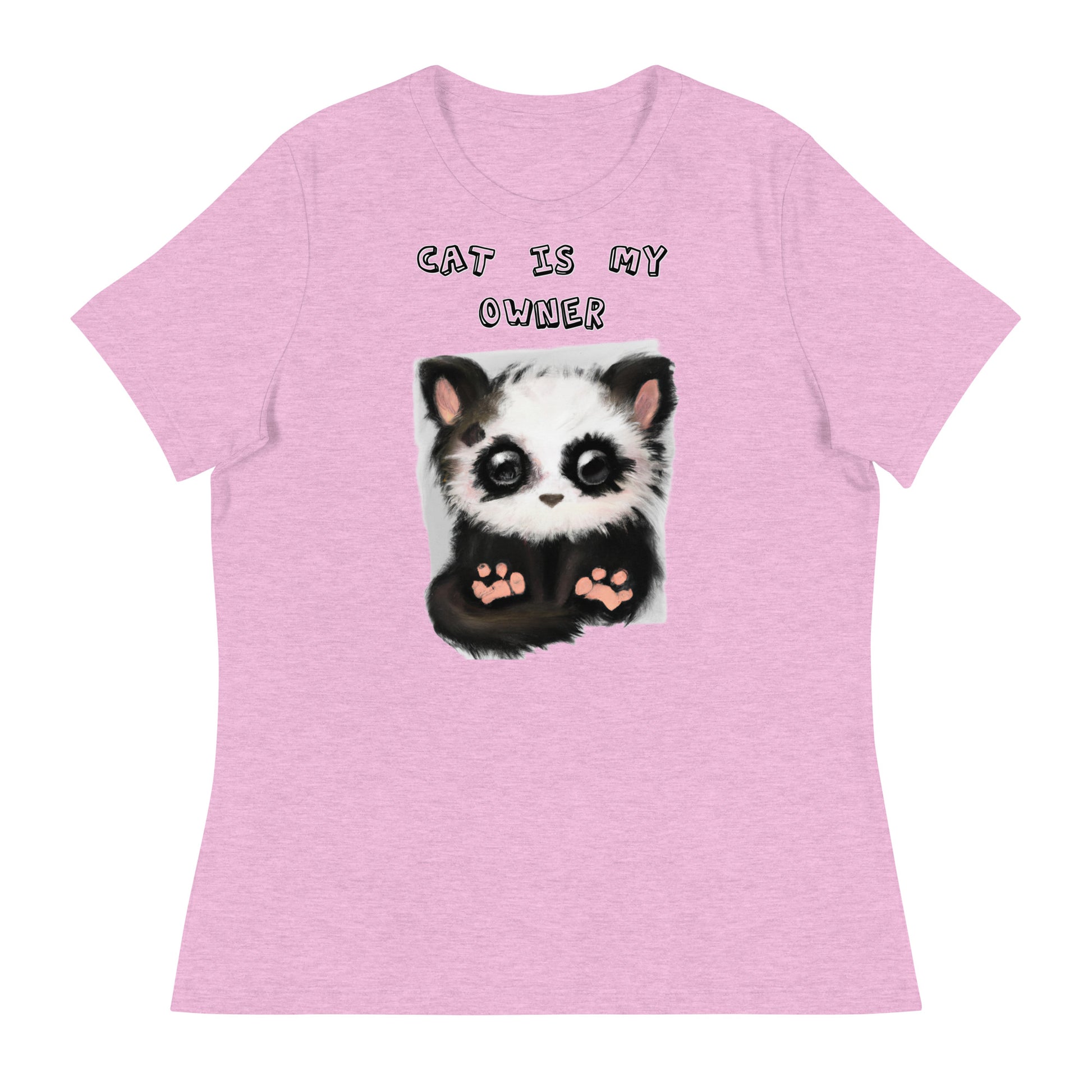 Women's White T-Shirt with Panda Kitten with a text "Cat Is My Owner" at $25.97 found at Personalizedpetlovergifts