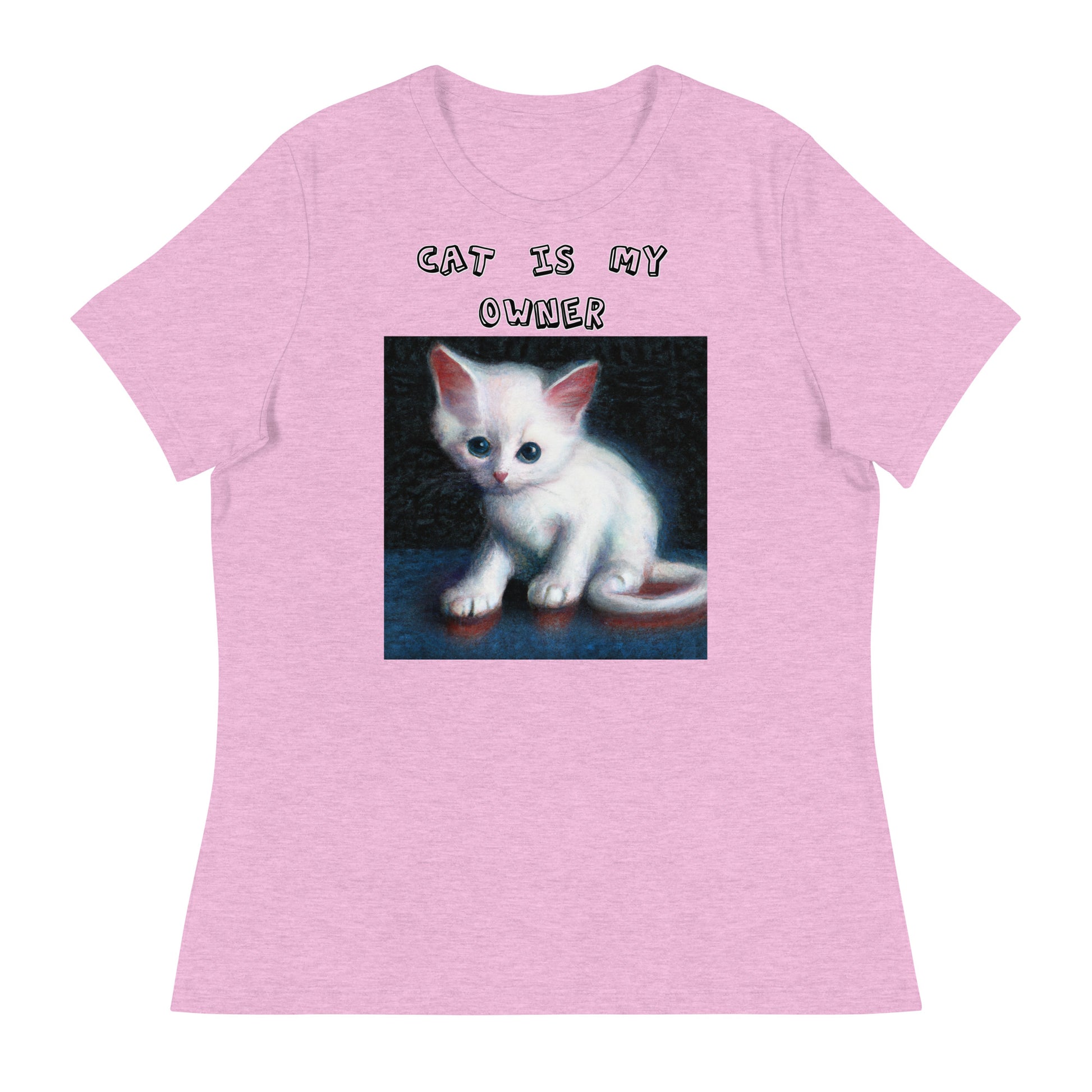 Women's White T-Shirt with Little Kitten with a text "Cat Is My Owner" at $25.97 found at Personalizedpetlovergifts