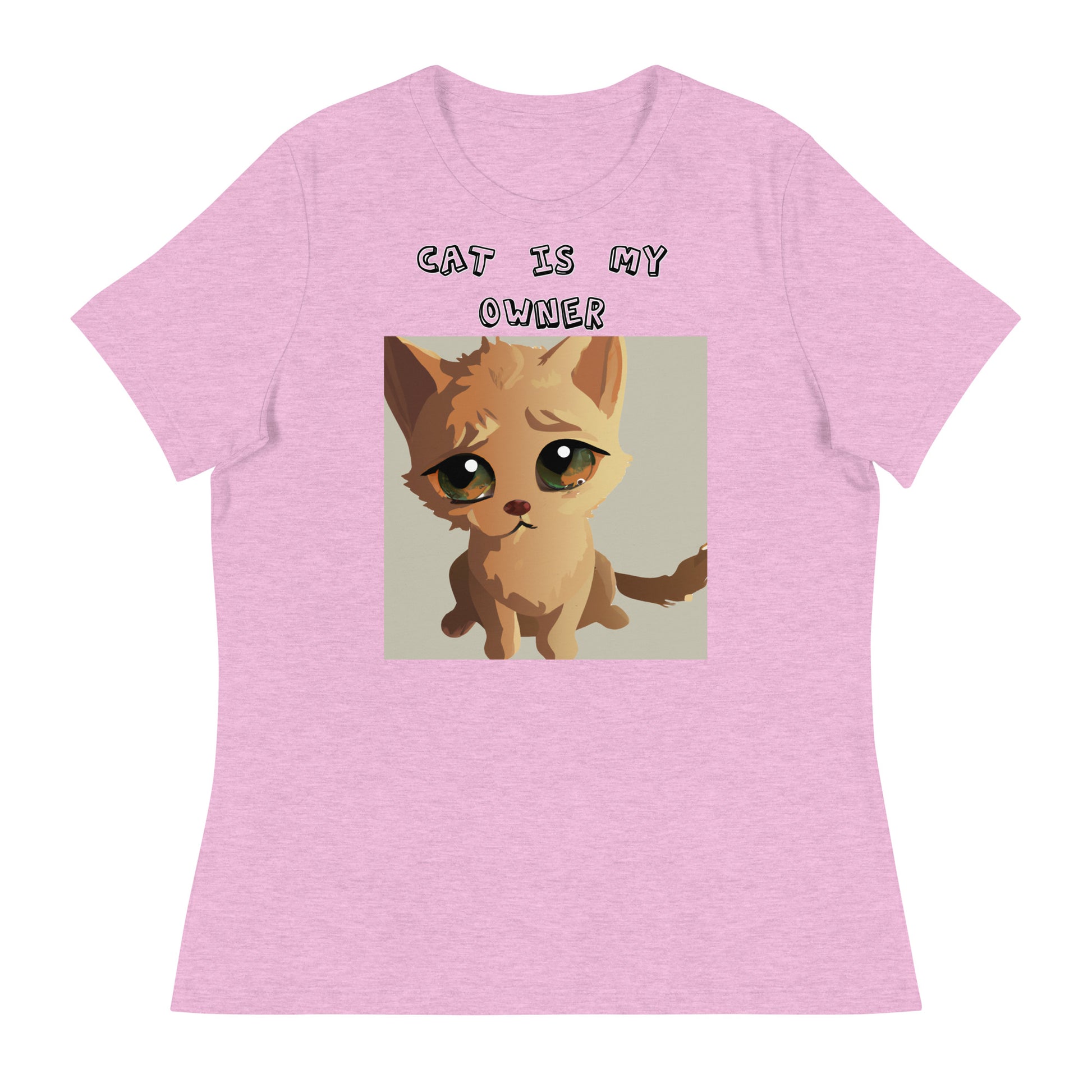 Women's White T-Shirt with Kitten With Sad Eyes with a text "Cat Is My Owner" at $25.97 found at Personalizedpetlovergifts