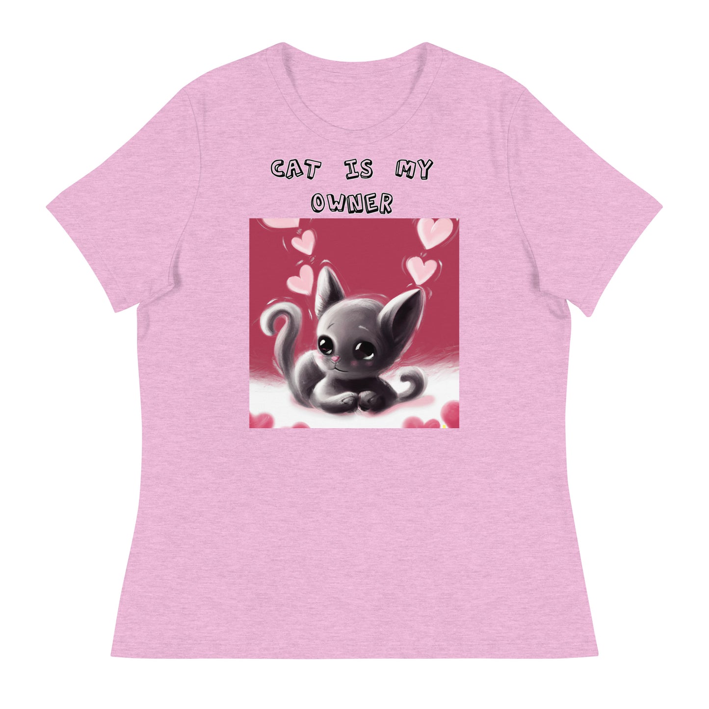 Women's White T-Shirt with Kitten With Pink Hearts with a text "Cat Is My Owner" at $25.97 found at Personalizedpetlovergifts