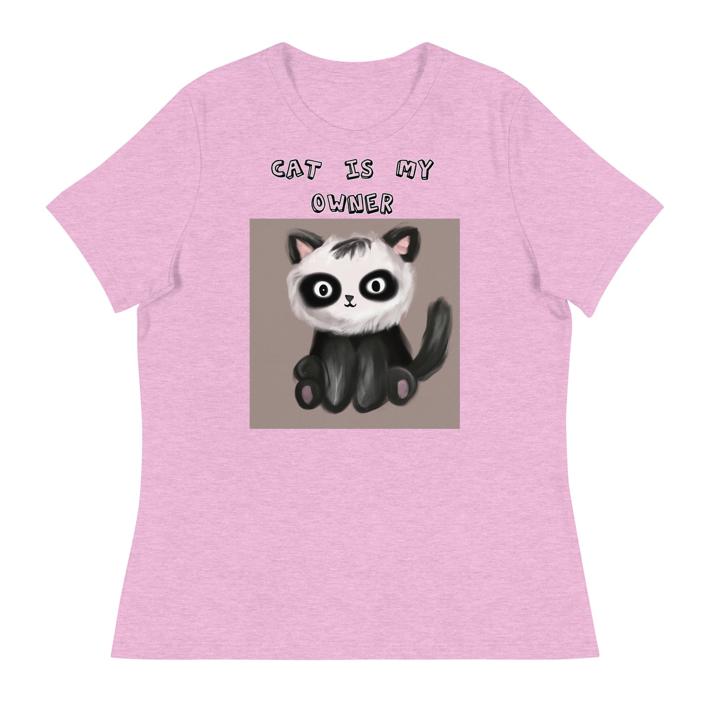 Women's White T-Shirt with Kitten With Panda Colors with a text "Cat Is My Owner" at $25.97 found at Personalizedpetlovergifts