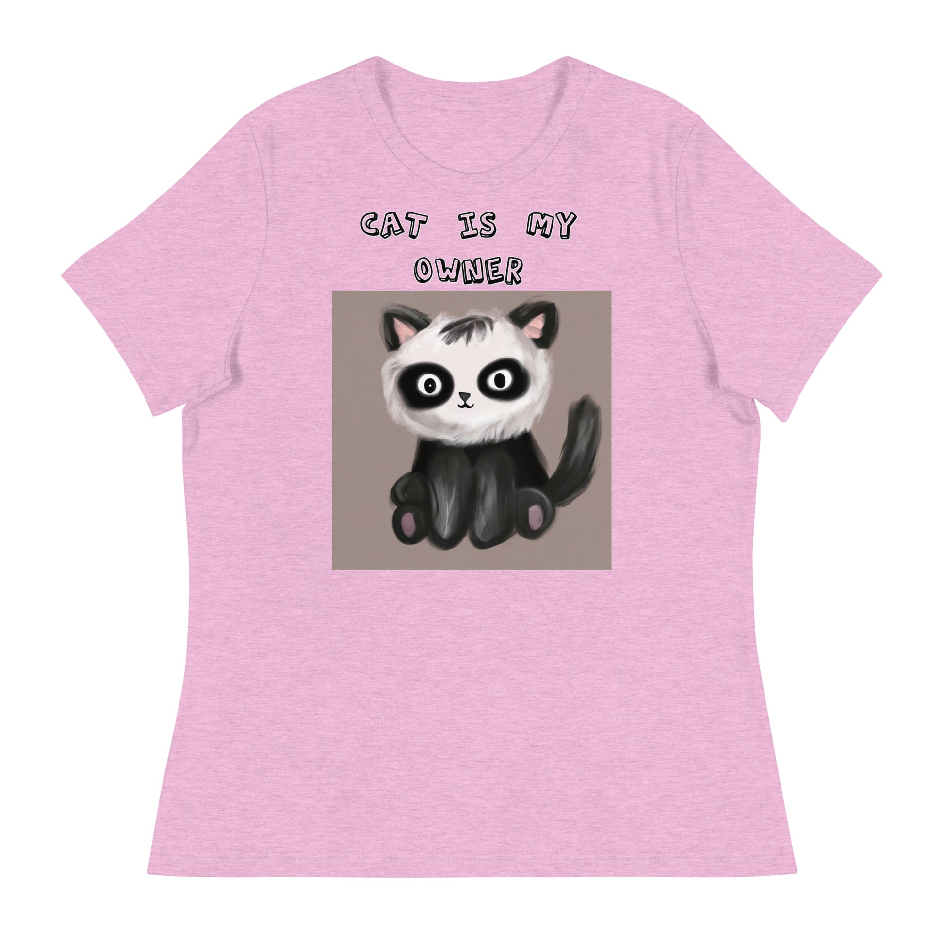 Women's White T-Shirt with Kitten With Panda Colors with a text "Cat Is My Owner" at $25.97 found at Personalizedpetlovergifts