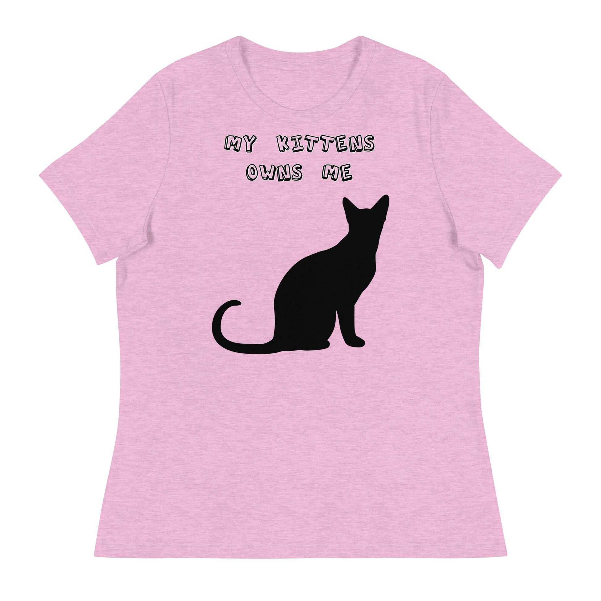 Women's White T-Shirt with Silhouette Of a Black Cat with a text "My Kittens Own Me" at $25.97 found at Personalizedpetlovergifts