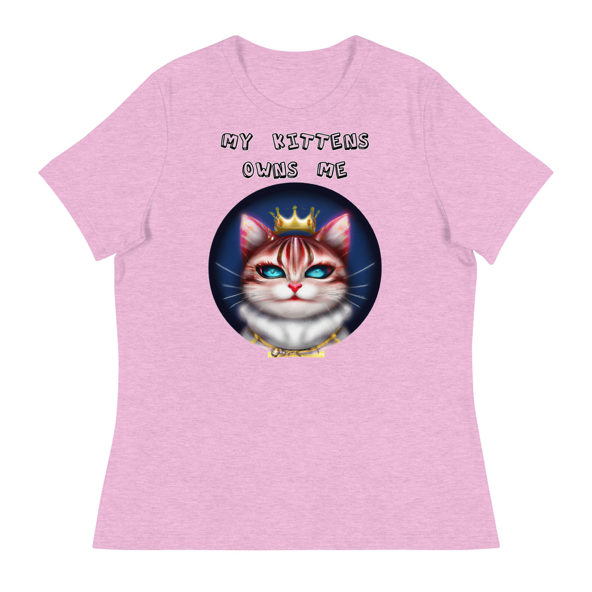 Women's White T-Shirt with Queen Kitten In a Circle with a text "My Kittens Own Me" at $25.97 found at Personalizedpetlovergifts