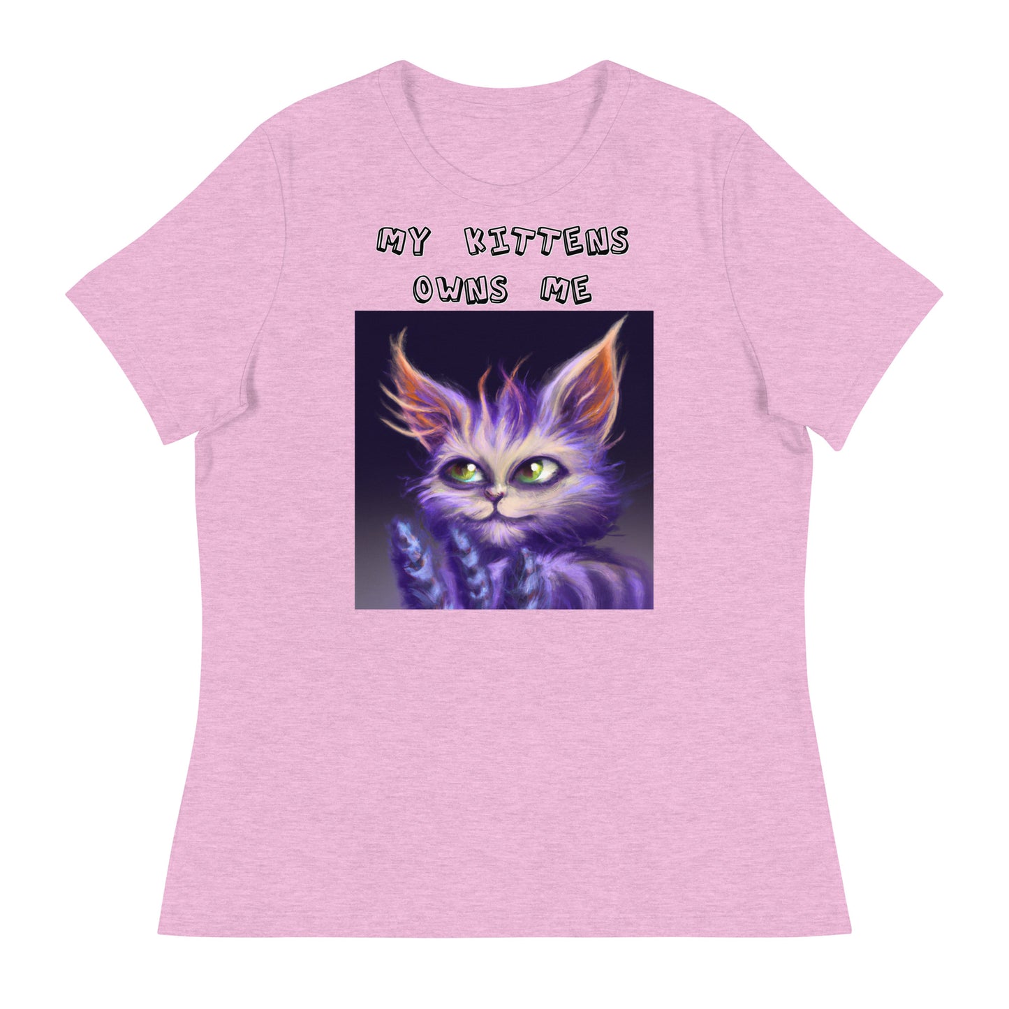 Women's T-Shirt with Purple Alien Cat with a text "My Kittens Own Me" at $25.97 found at Personalizedpetlovergifts