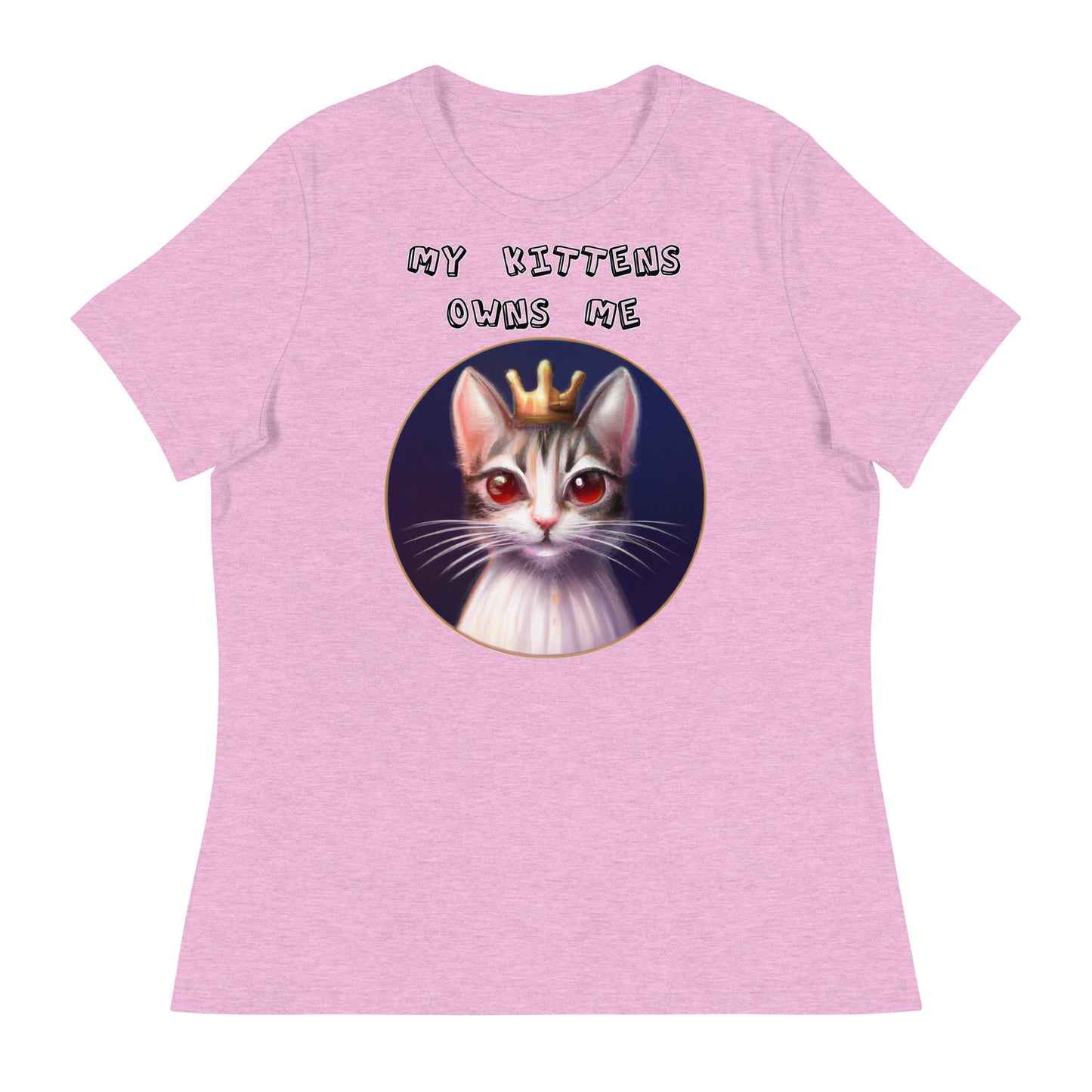 Women's T-Shirt with Princess Cat With Red Eyes with a text "My Kittens Own Me" at $25.97 found at Personalizedpetlovergifts