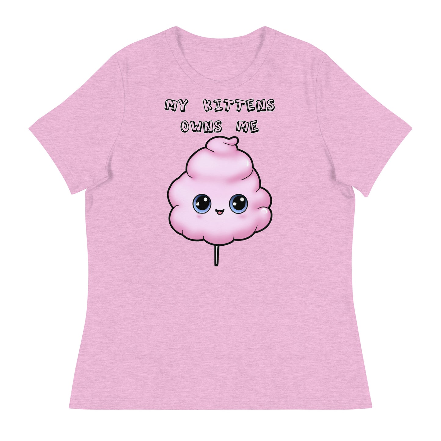 Women's White T-Shirt with Pink Cotton Candy With Cute Eyes with a text "My Kittens Own Me" at $25.97 found at Personalizedpetlovergifts