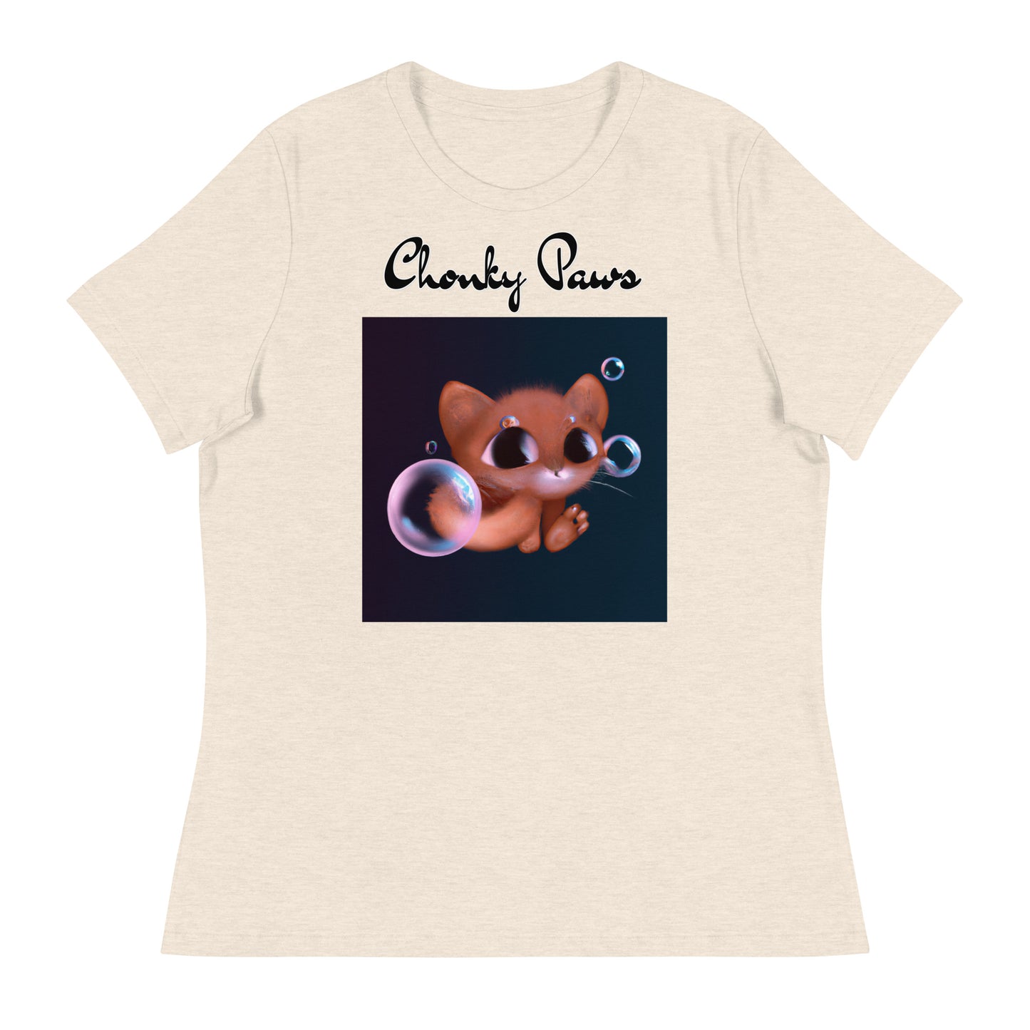 Women's T-Shirt with Kitten And Soap Bubbles with a text "Chonky Paws" at $25.97 found at Personalizedpetlovergifts