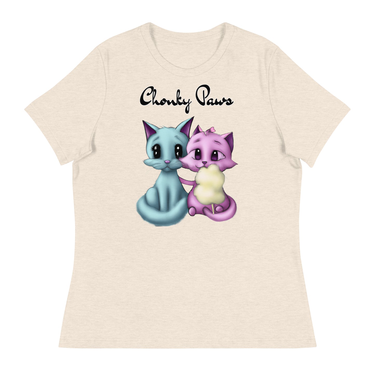 Women's T-Shirt with Hugging Kittens With Cotton Candy with a text "Chonky Paws" at $25.97 found at Personalizedpetlovergifts