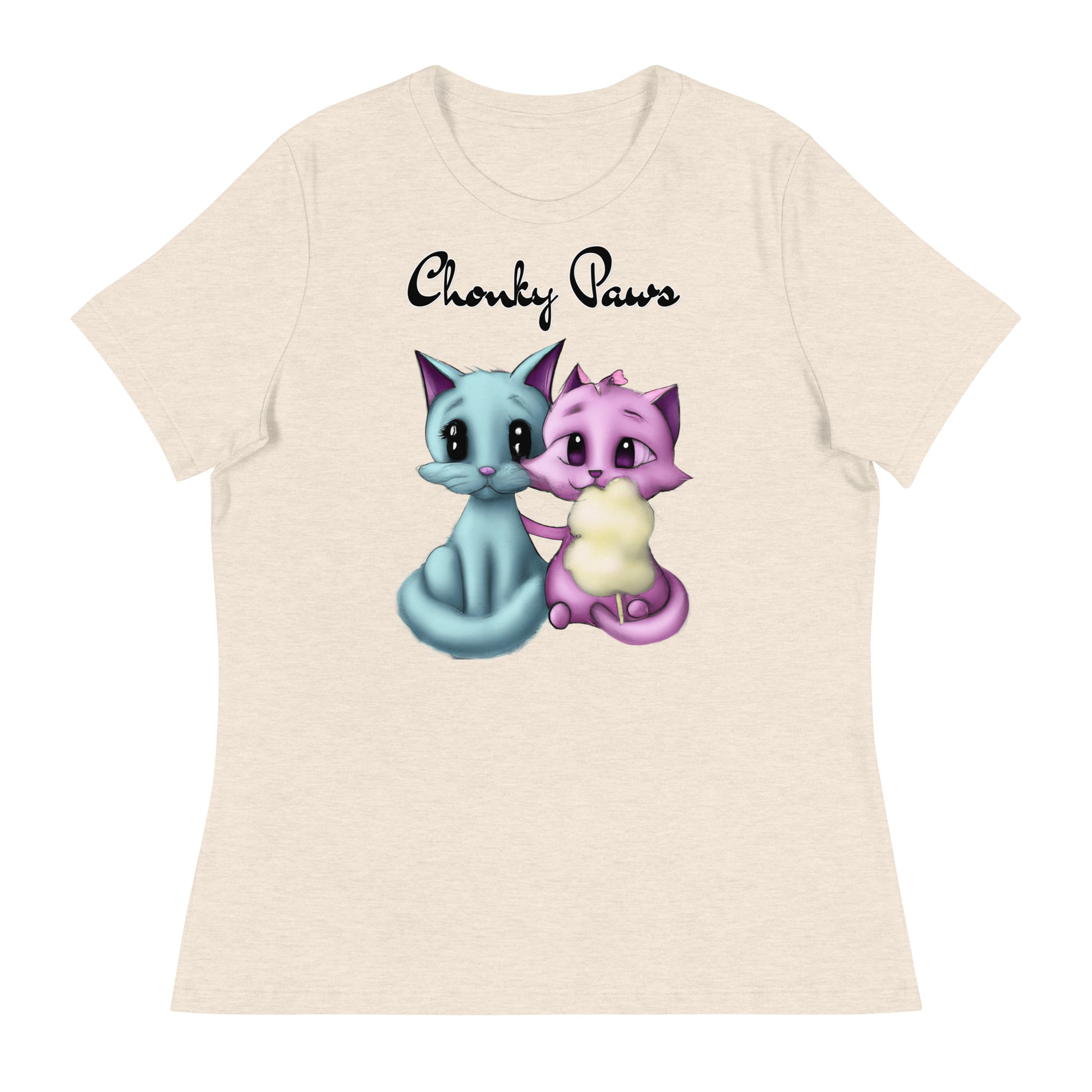 Women's T-Shirt with Hugging Kittens With Cotton Candy with a text "Chonky Paws" at $25.97 found at Personalizedpetlovergifts