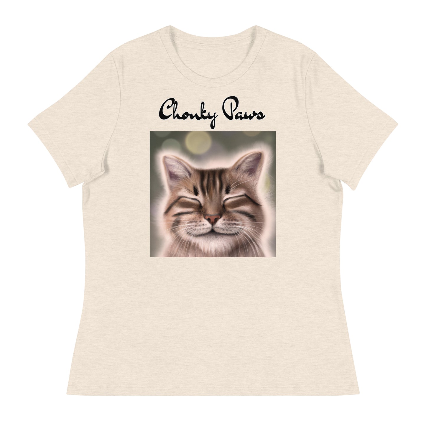 Women's T-Shirt with Happy Cat with a text "Chonky Paws" at $25.97 found at Personalizedpetlovergifts