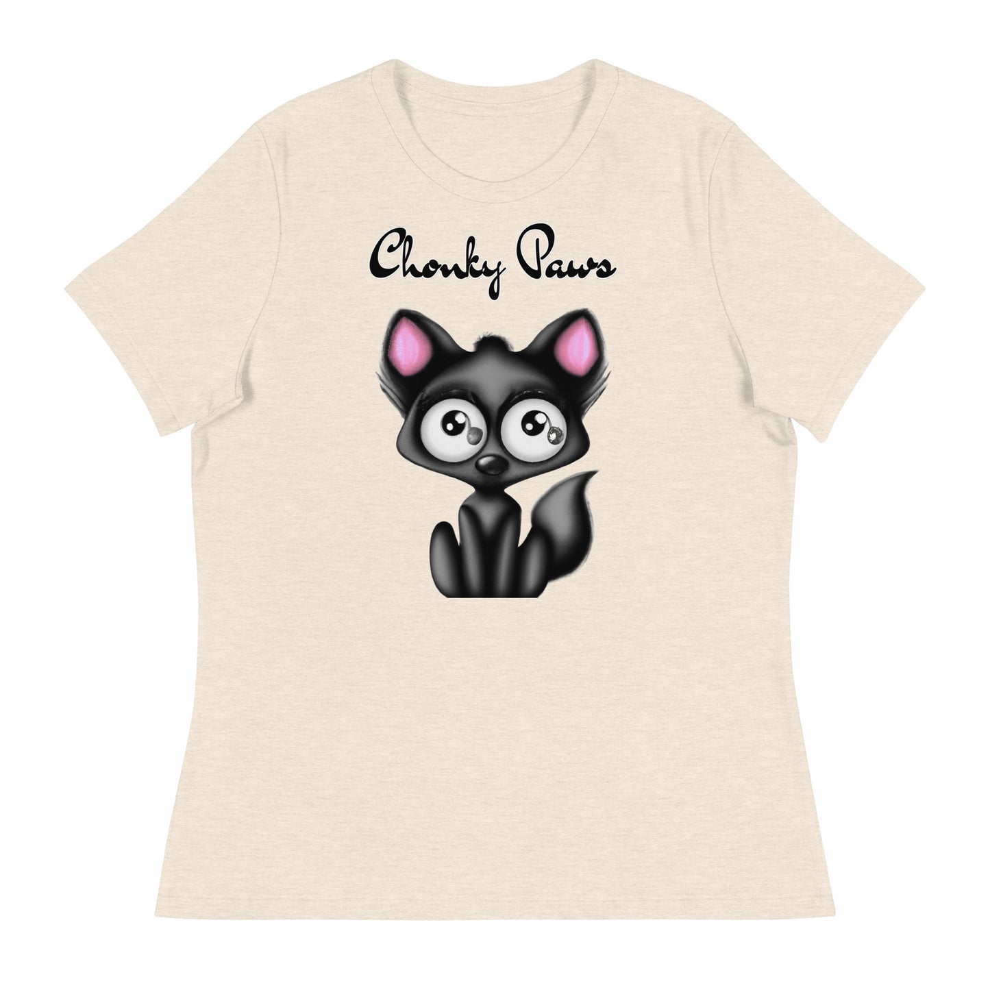 Women's T-Shirt with Funny Black Kitten with a text "Chonky Paws" at $25.97 found at Personalizedpetlovergifts