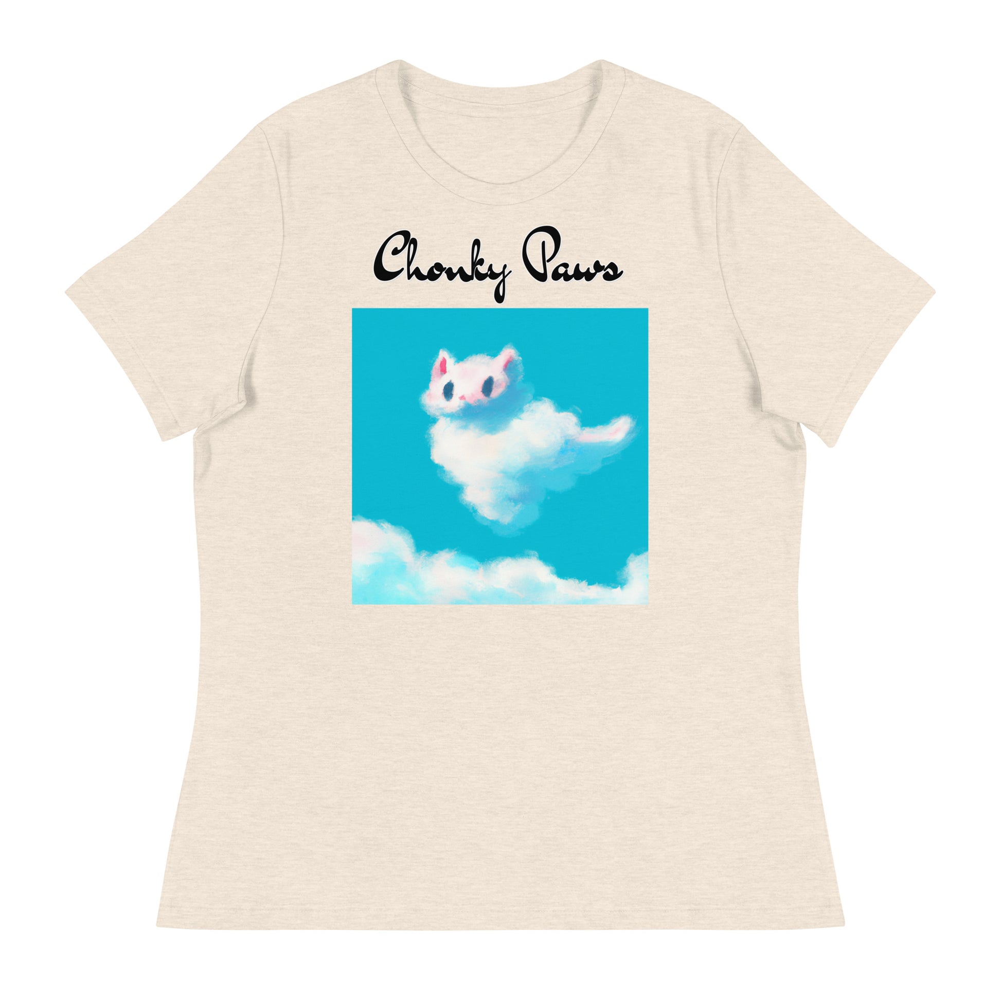 Women's T-Shirt with Fluffy White Cloud Kitten with a text "Chonky Paws" at $25.97 found at Personalizedpetlovergifts