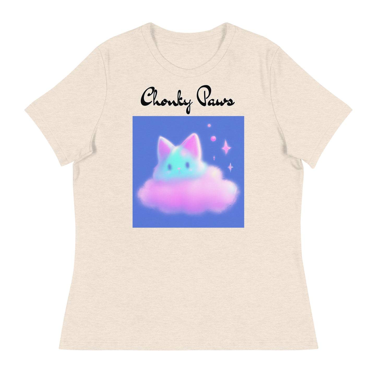 Women's T-Shirt with Fluffy Pink Cloud Kitten with a text "Chonky Paws" at $25.97 found at Personalizedpetlovergifts