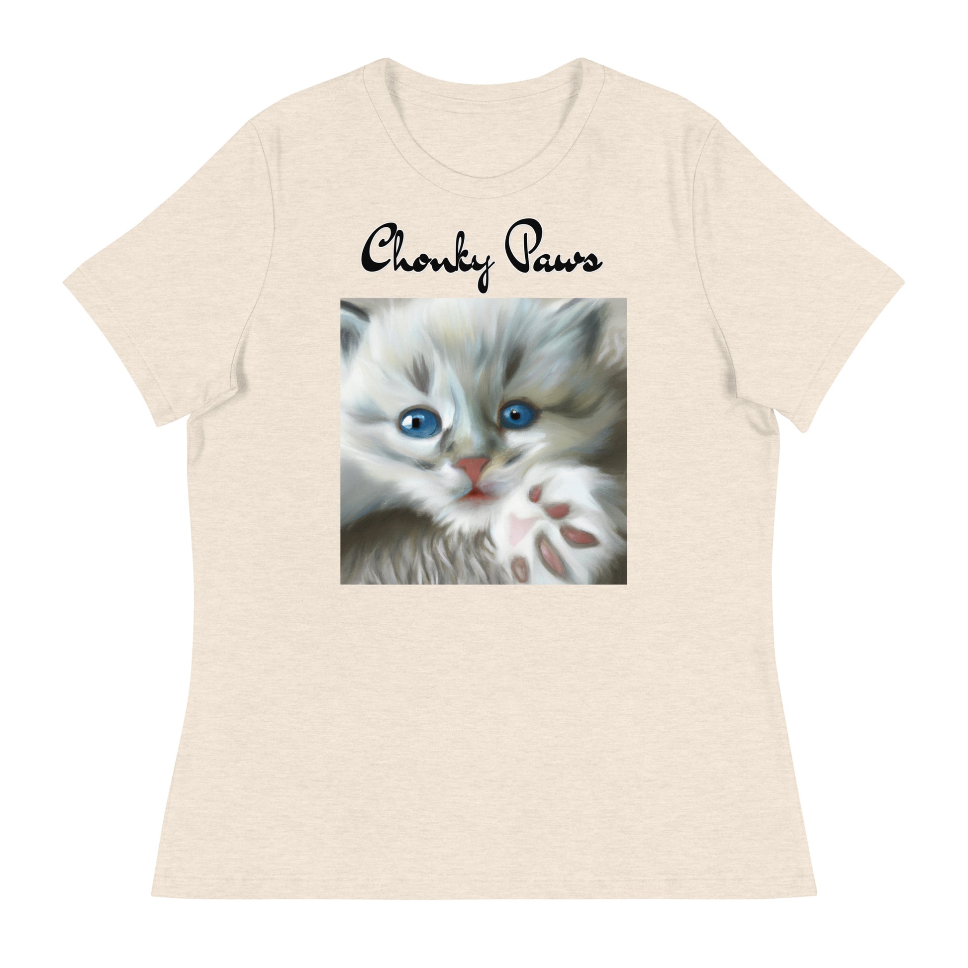 Women's T-Shirt with Fluffy Kitten With Fluffy Paw with a text "Chonky Paws" at $25.97 found at Personalizedpetlovergifts